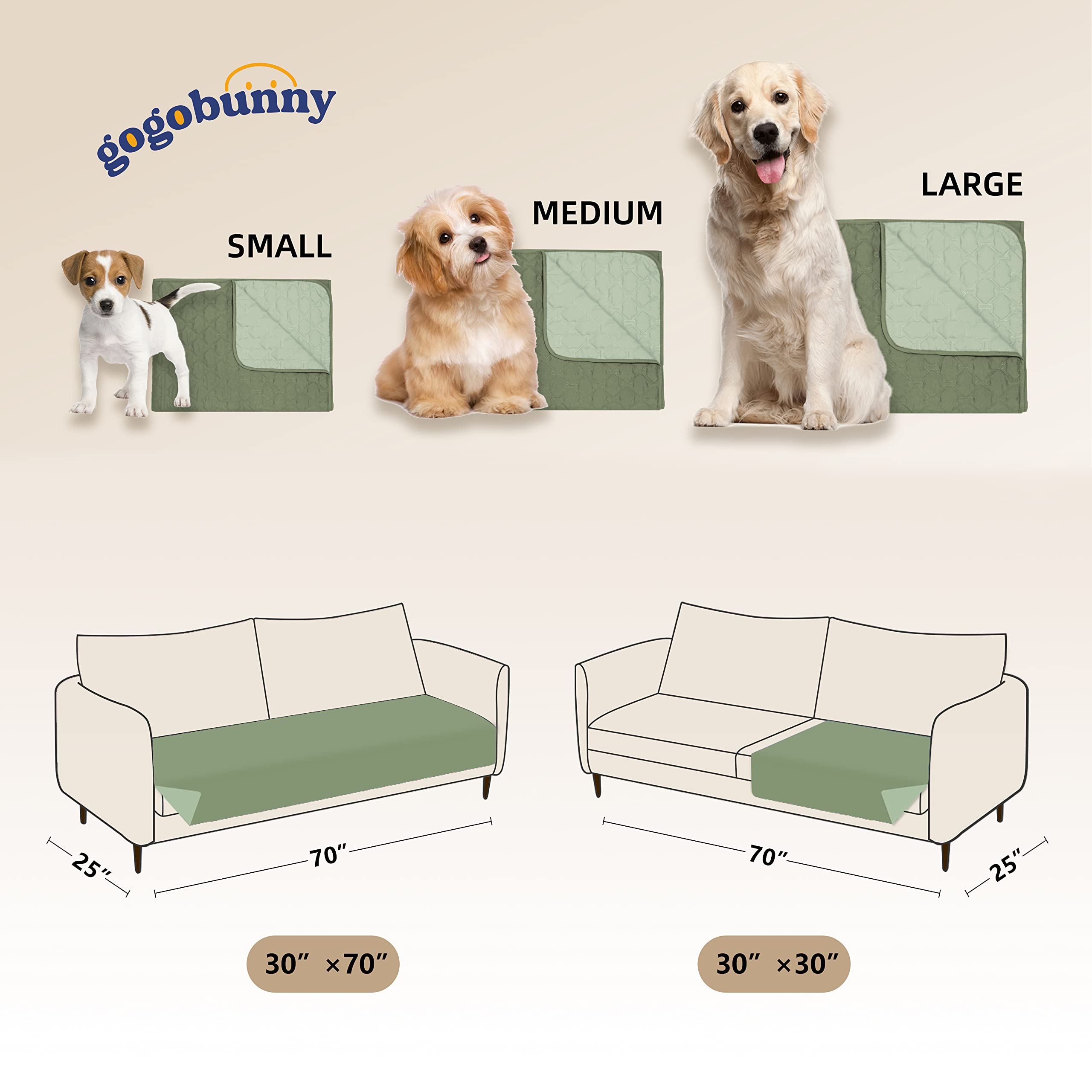gogobunny 100% Waterproof Dog Bed Cover, Reversible Pet Blanket, 30x70 Inch, Dark Green/Light Green