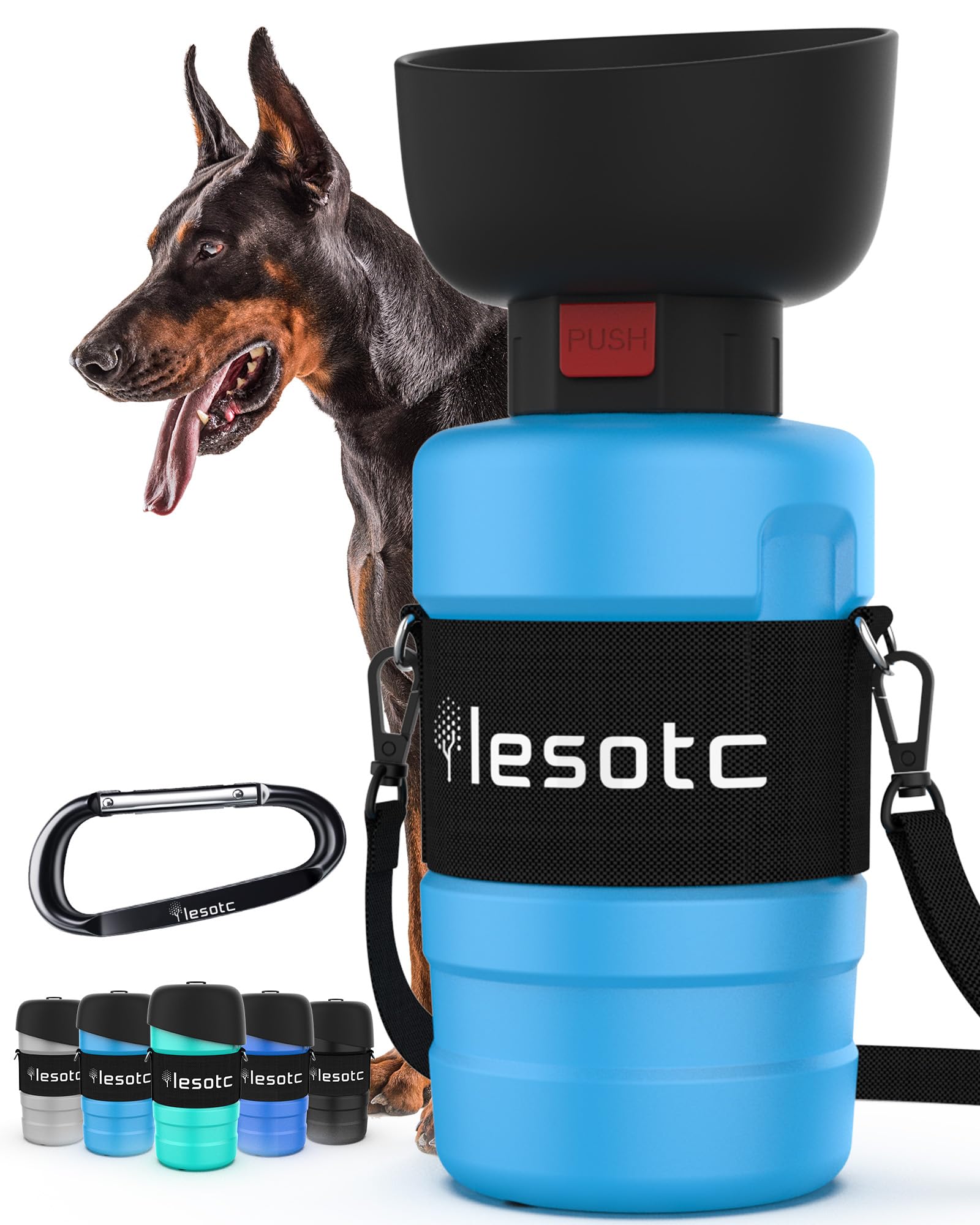 Lesotc Dog Water Bottle, Portable Water Dispenser With Water Bowl, Leak Proof Pet Travel Squeeze Bottle, Puppy Essentials Dog St
