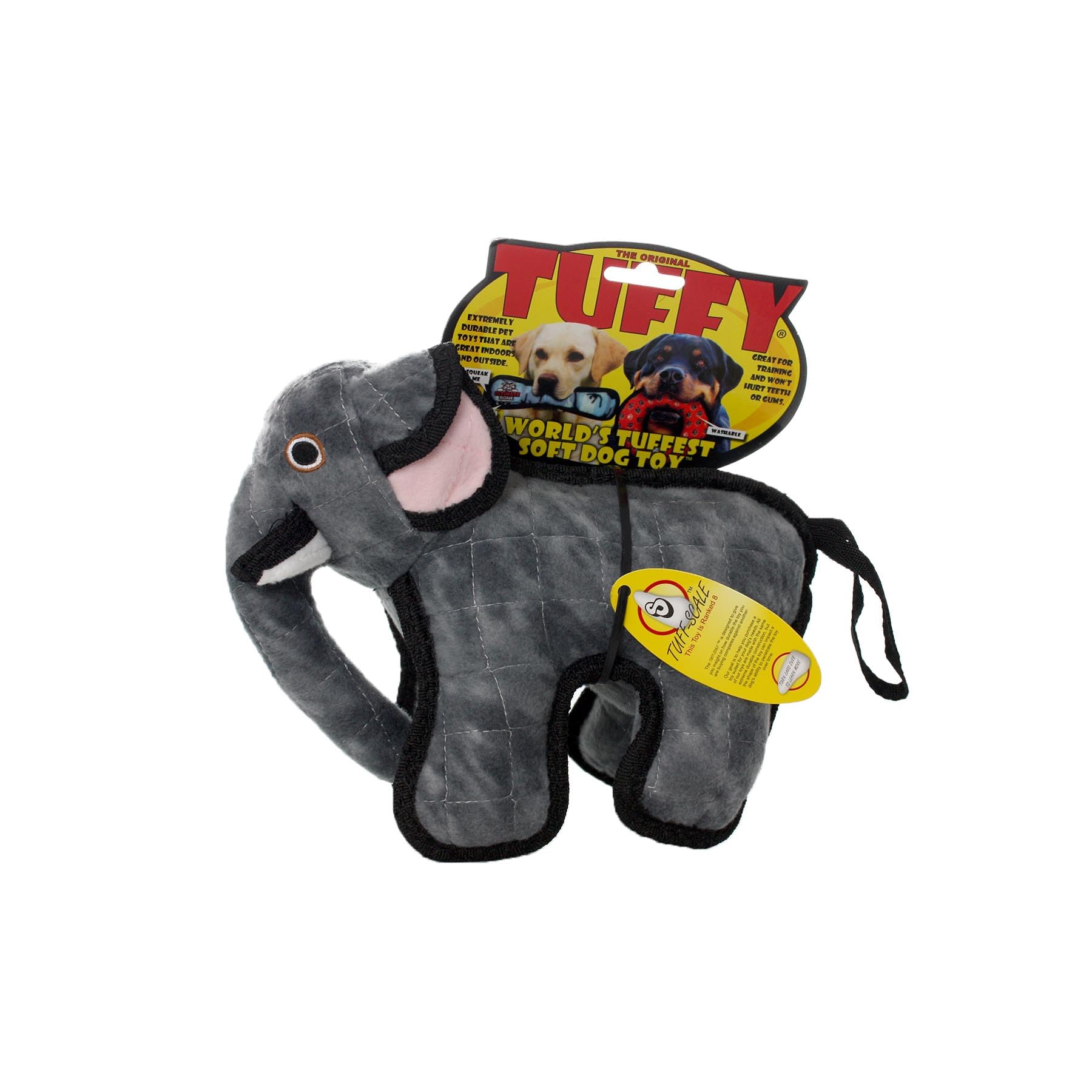 Tuffy - World'S Tuffest Soft Dog Toy - Zoo Junior Elephant - Multiple Layers. Made Durable, Strong & Tough. Interactive Play (Tug, Toss & Fetch). Machine Washable & Floats