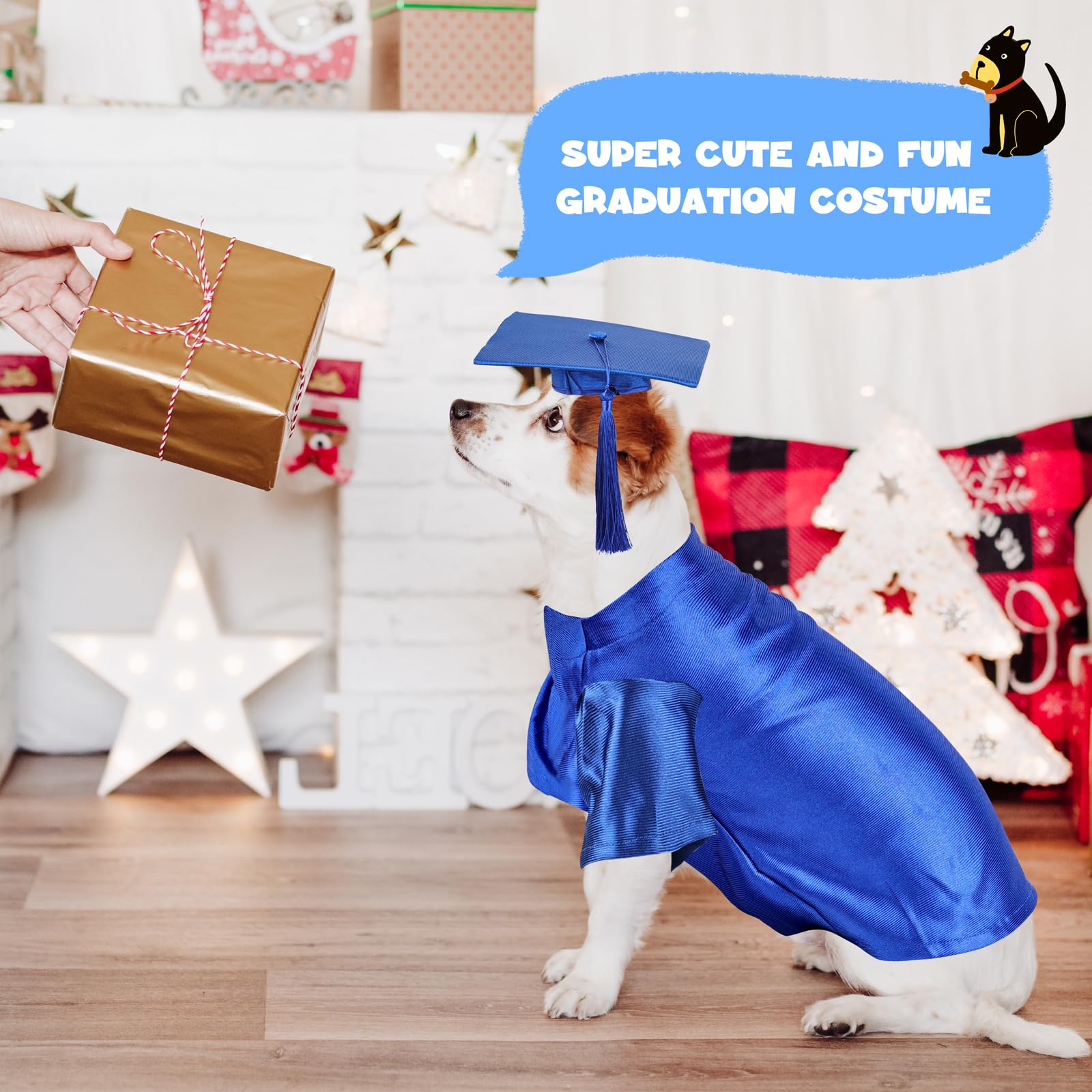 Dog Graduation Cap And Gown, Dogs Cats Graduation Holiday Halloween Costume Accessory(Blue,Large)