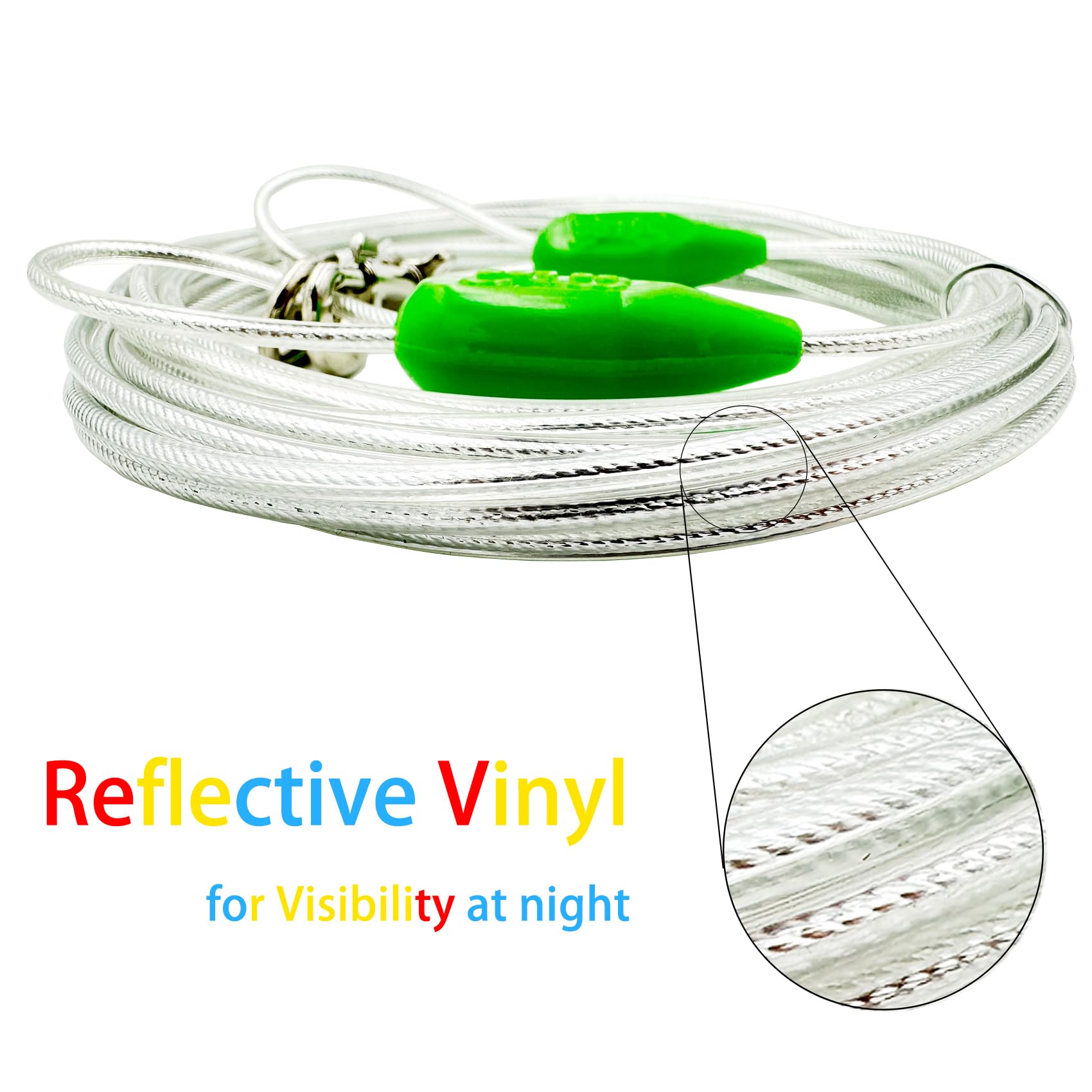 Petest 15Ft Reflective Tie-Out Cable For Small Dogs Up To 35 Pounds