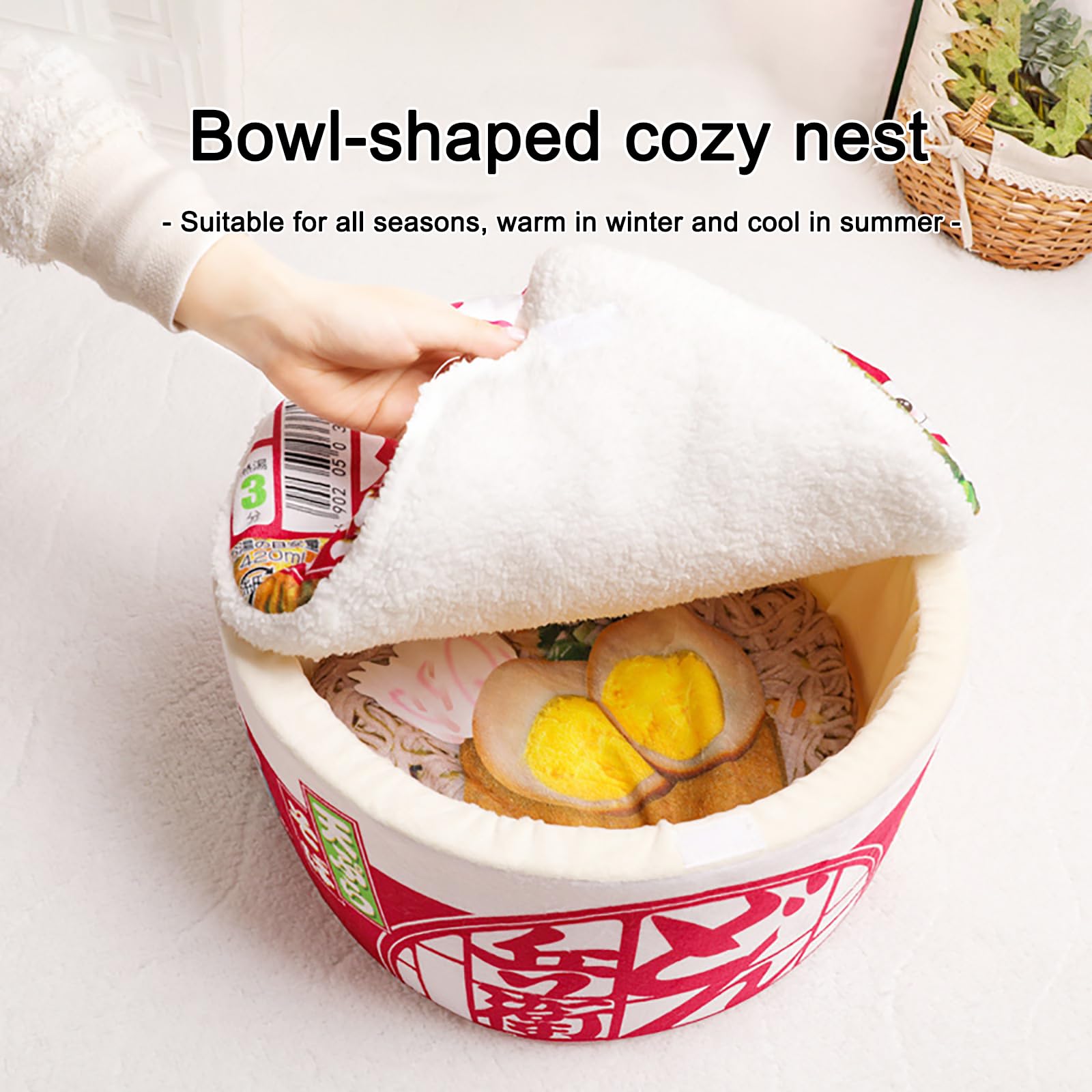 ?? Ramen Noodle Dog & Cat Bed,Keep Warm And Super Soft Creative Pet Nest For Indoor Cats,Removable Washable Cushion For Small Me