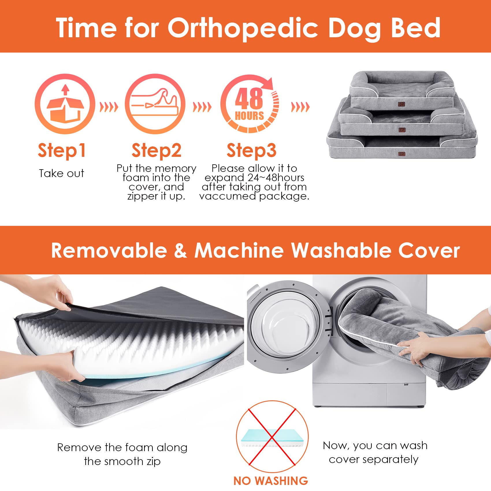 Eheyciga Orthopedic Dog Bed For Medium Dogs, Waterproof Memory Foam Medium Dog Beds With Sides, Non-Slip Bottom And Egg-Crate Foam Medium Dog Couch Bed With Washable Removable Cover, Grey