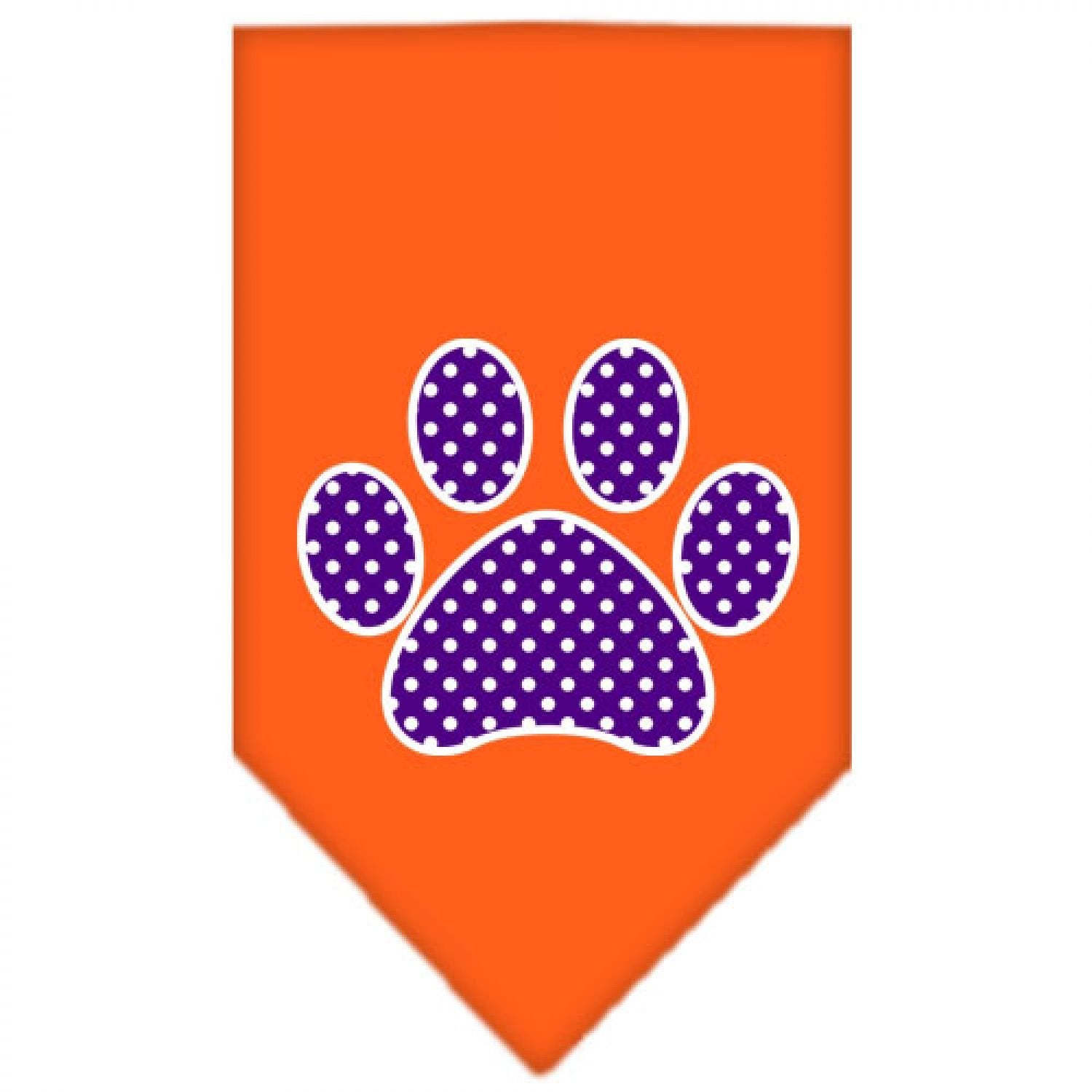Pet and Dog Bandana Screen Printed, &quot;Purple Swiss Dot Paw&quot; Orange Large