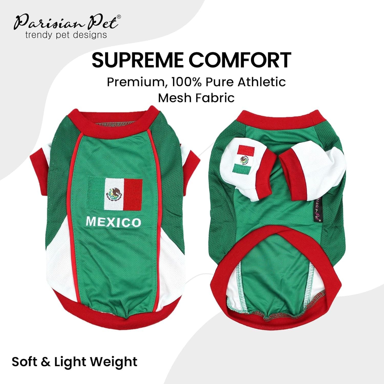 Parisian Pet Dog Jersey - Embroidered  Mexico  Breathable Mesh Fabric - Football, And Olympic Sportswear Mexico Dog Clothes - Li