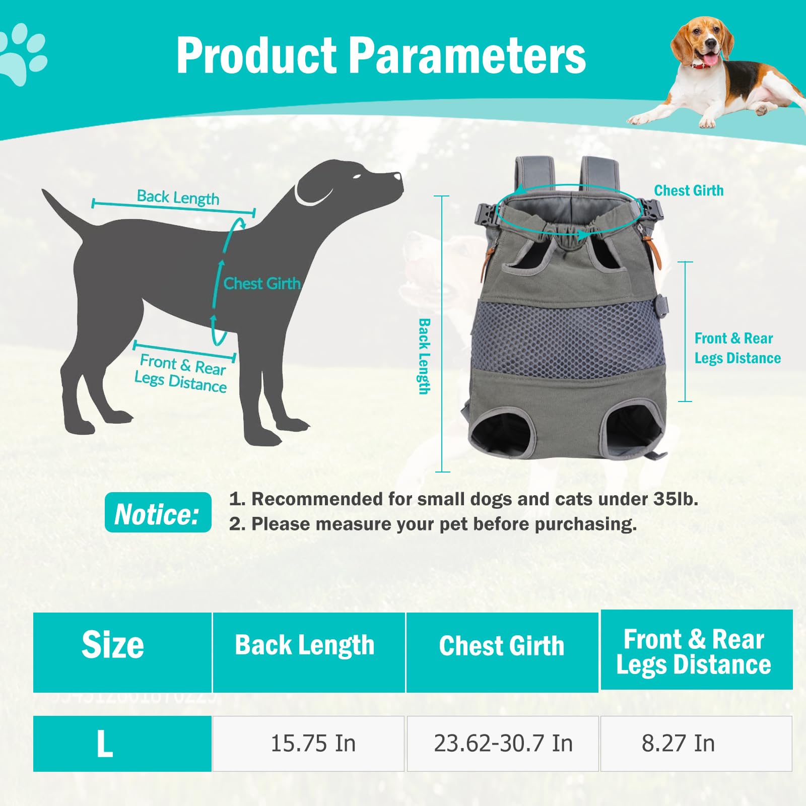 Dog Carrier Backpack - Legs Out Front - Facing Pet Carrier Backpack For Small Medium Large Dogs, Airline Approved Handsa - Canvas Mesh Free Cat Travel Bag For Walking Hiking Bike And Motorcycle