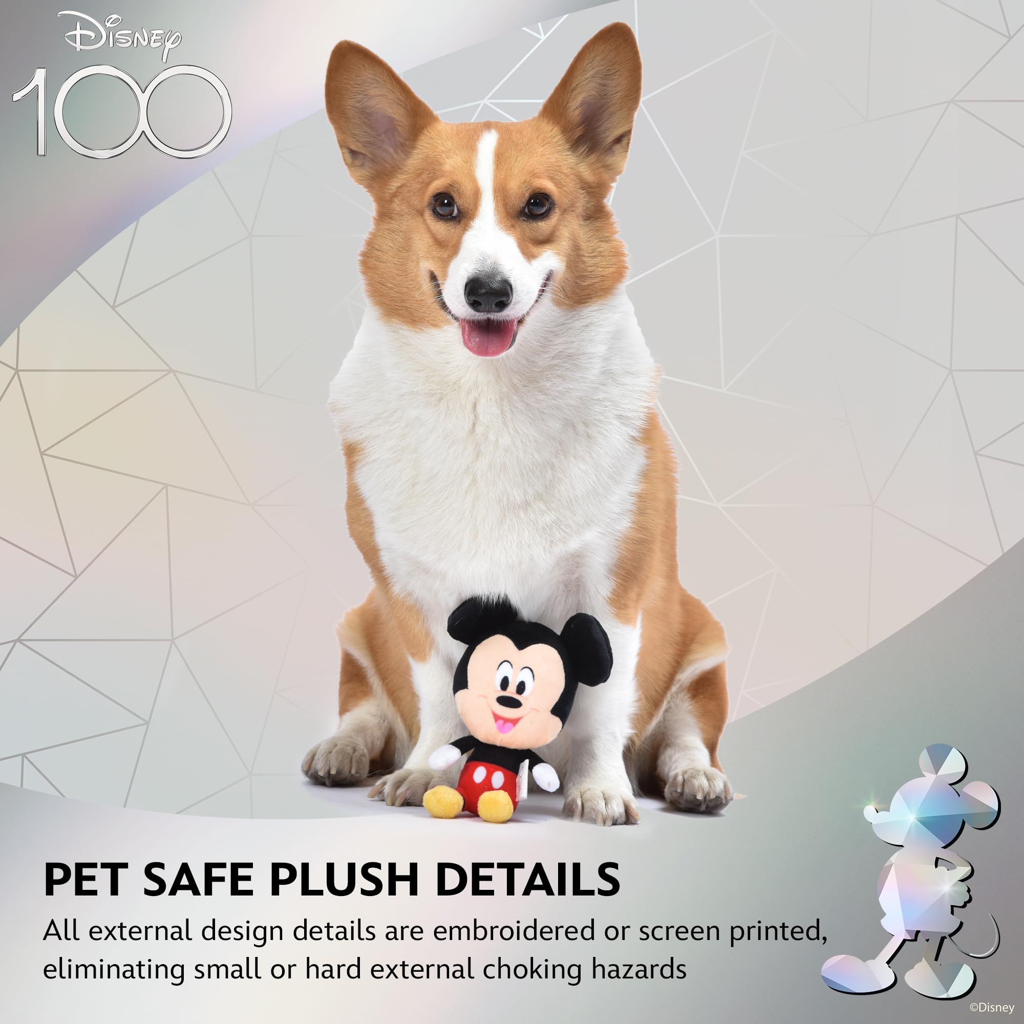Disney For Pets Mickey Mouse Plush Squeaky Dog Toy 6In | Disney Dog Toys | Plush Squeaker Toy For Dogs Inspired By Mickey Mouse,
