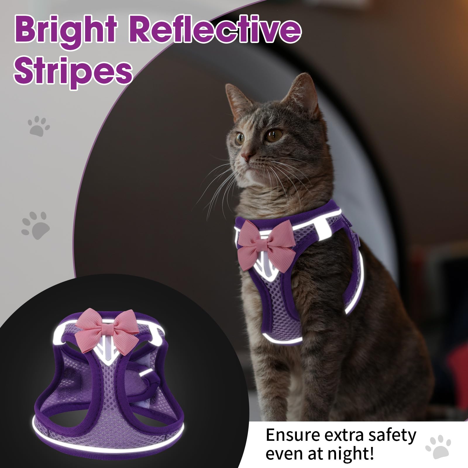 Cat Harness And Leash Set For Walking Escape Proof, Adjustable Kitten Harness Breathable Mesh With Reflective Strips Harness For
