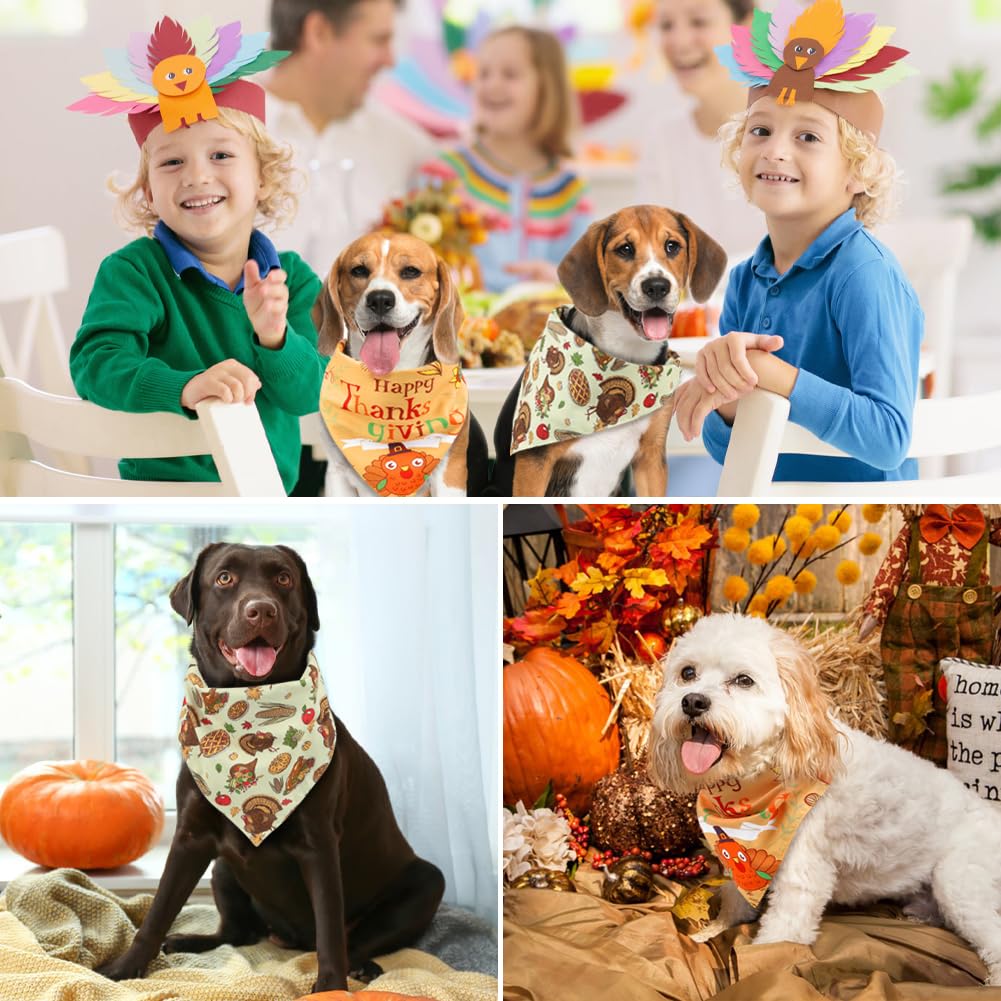 Vivifying Thanksgiving Dog Bandana, 2 Pack Turkey And Pizza Dog Scarves Costumes, Funny Holiday Pet Accessories For Thanksgiving