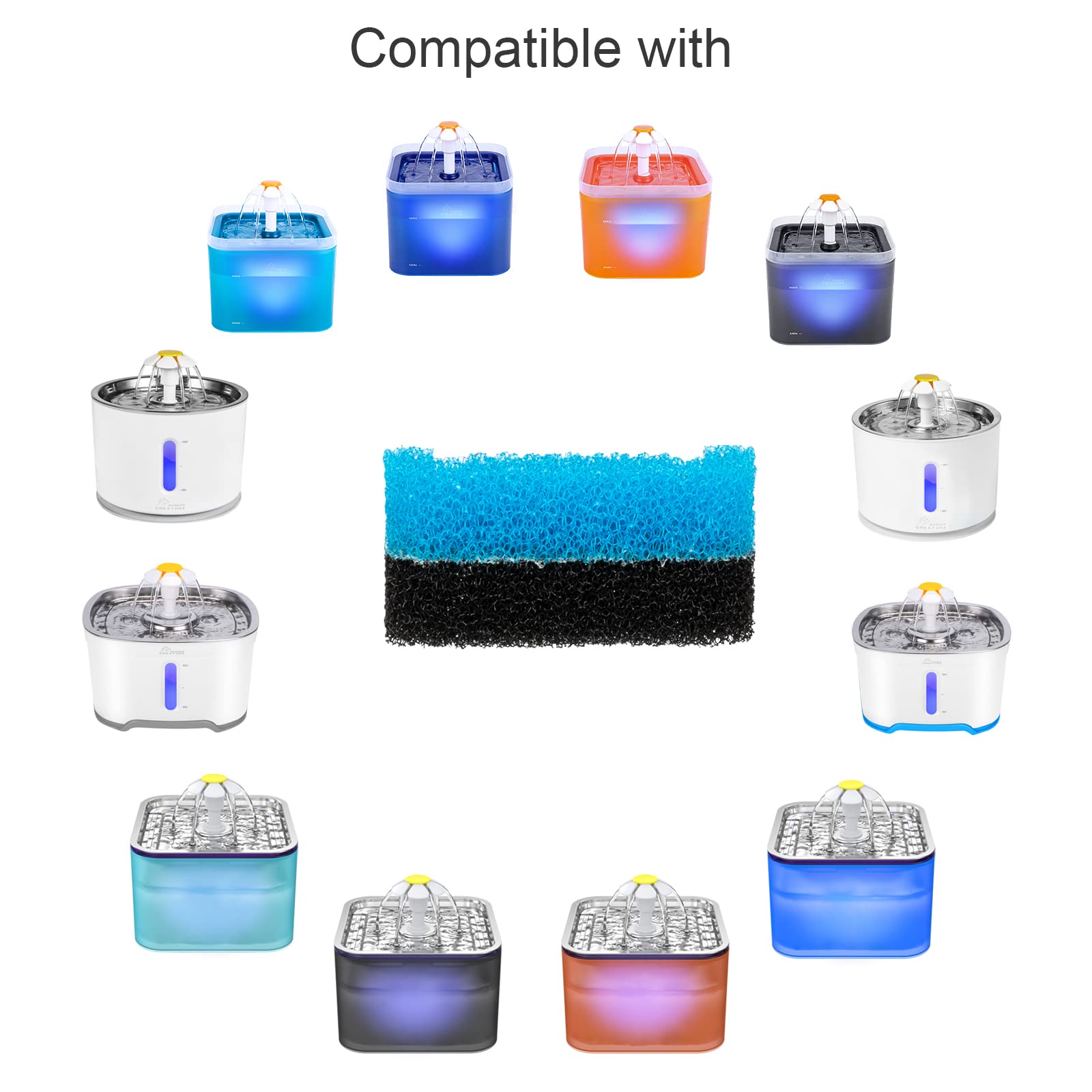 Wonder Creature Cat Fountain Filter Replacement, Upgraded Sponger Foam Filter For Round And Cubic Stainless Steel Top Cat Founta