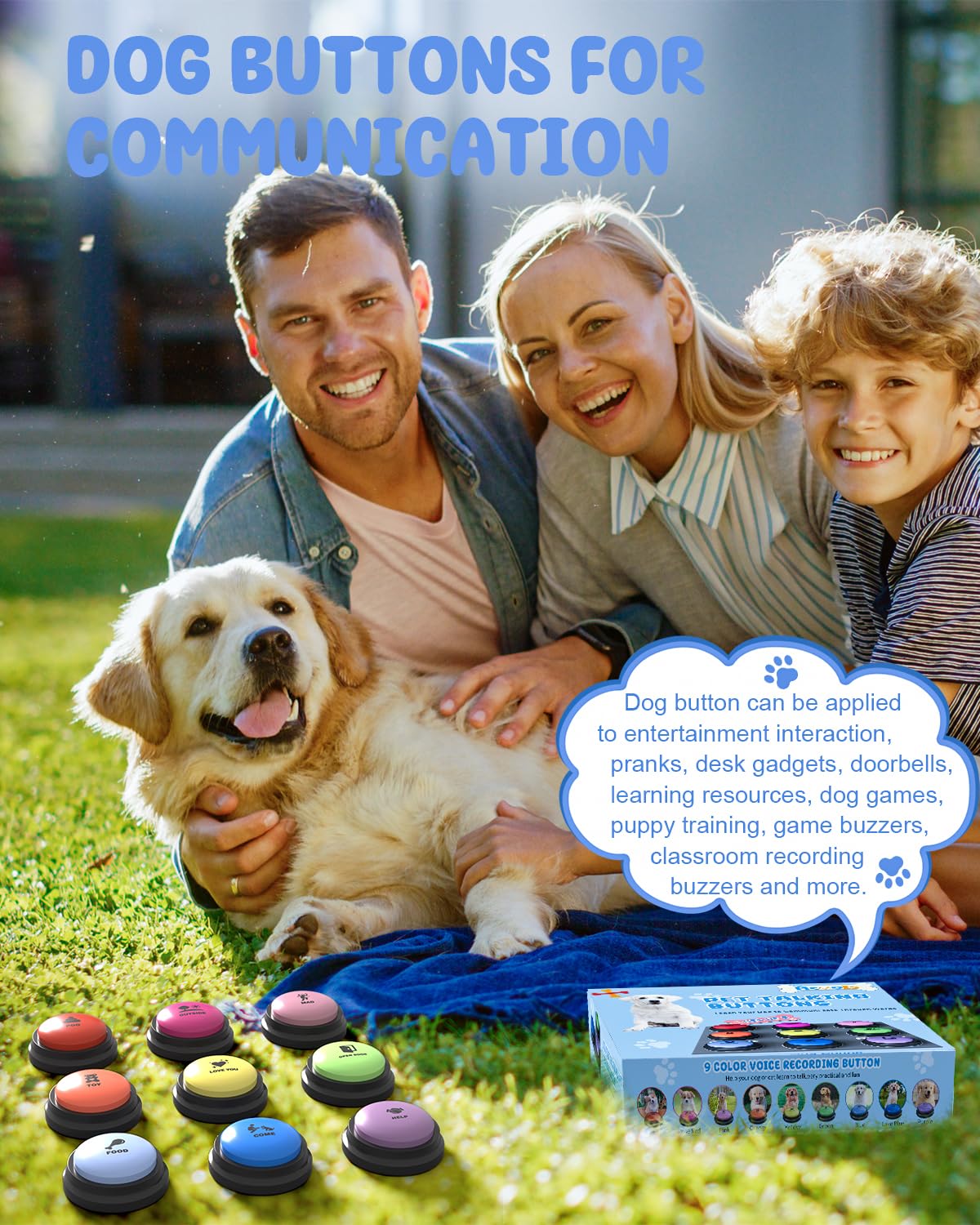 Dog Buttons For Communication, 9 Pcs Dog Talking Button Set, 30S Voice Recording Pet Buzzer Training Buttons, Speaking Button Fo