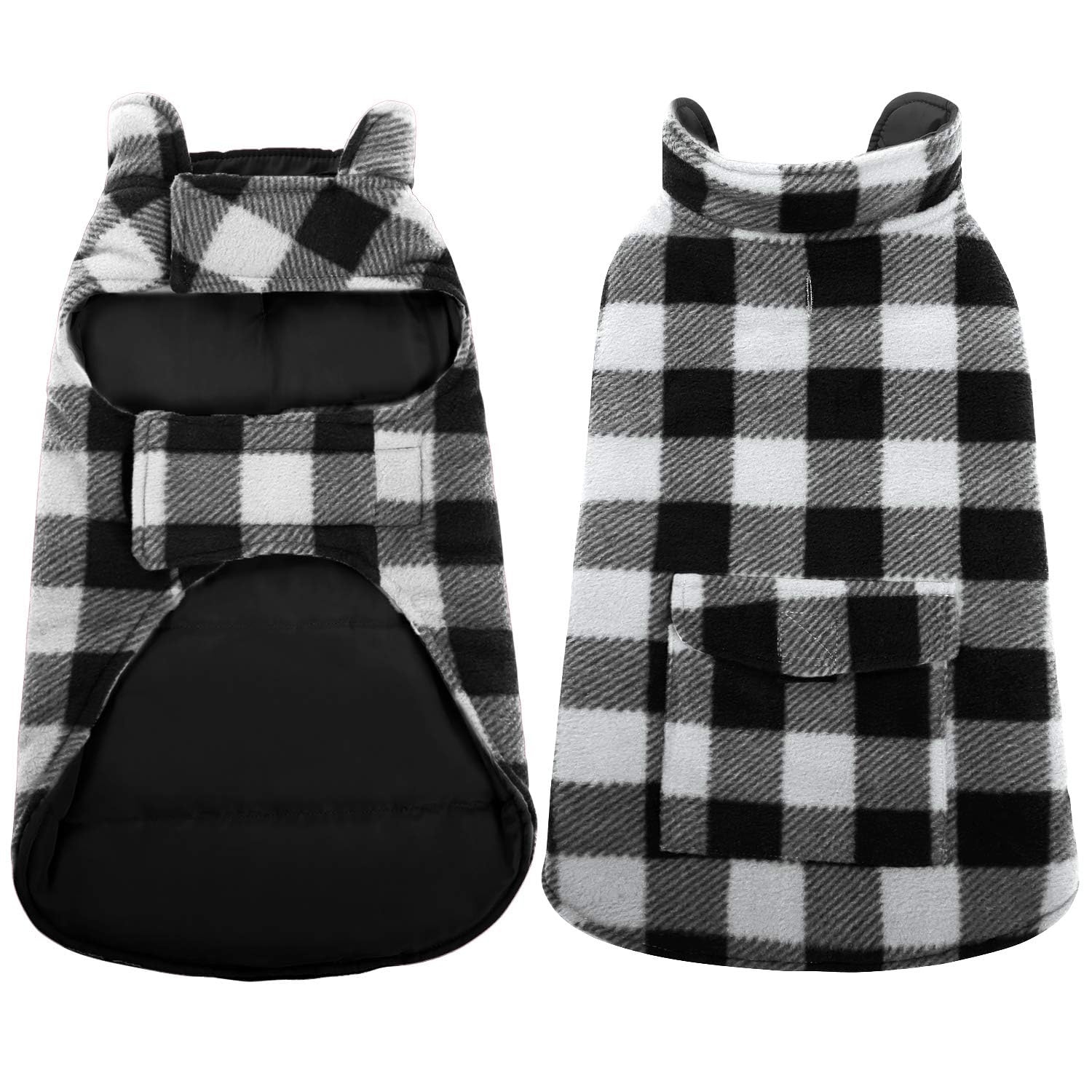 ASENKU Winter Coat, Fleece Jacket Plaid Reversible Vest Waterproof Windproof Cold Weather Clothes Pet Apparel for Small Medium L