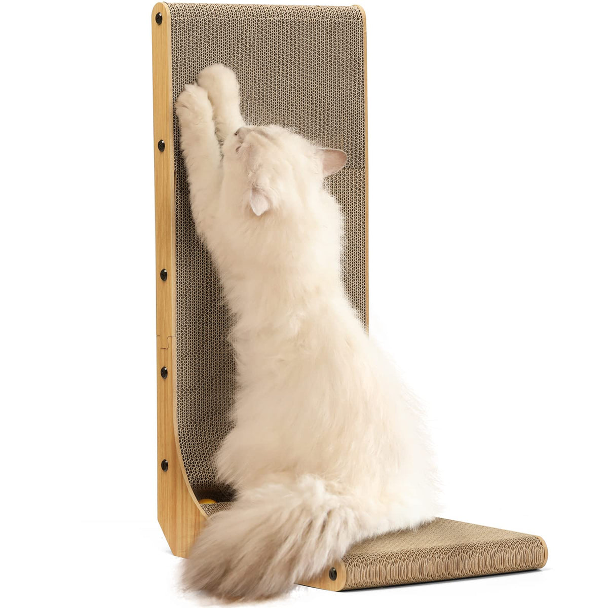 Fukumaru Cat Scratcher, 26.8 Inch L Shape Cat Scratch Pad Wall Mounted, Cat Scratching Cardboard With Ball Toy For Indoor Cats, 