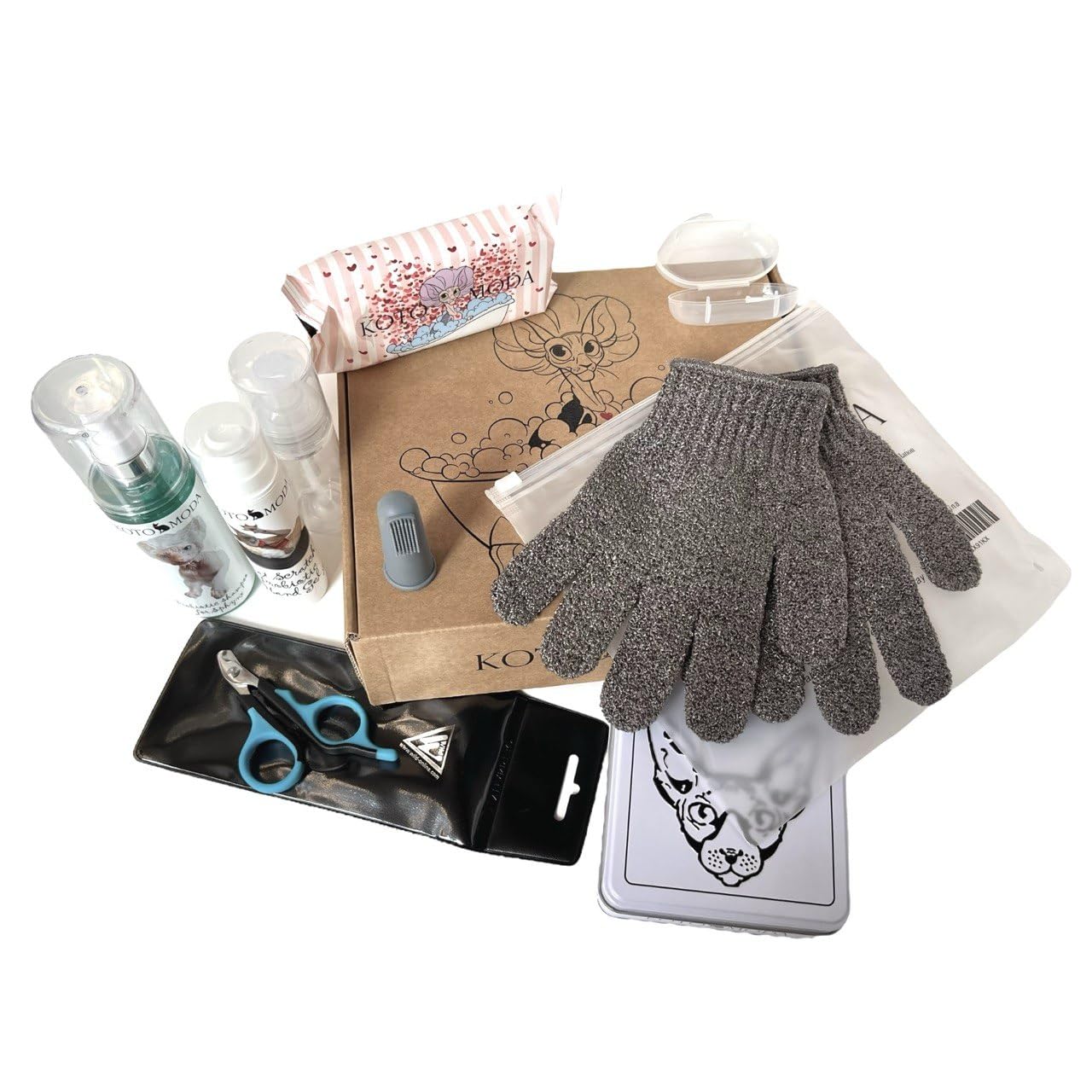 Kotomoda Ultimate Kit For Cats And Small Animals: Unique Care Set For Your Pet Probiotic Shampoo For Sphynx And Naked Cats, Wet 