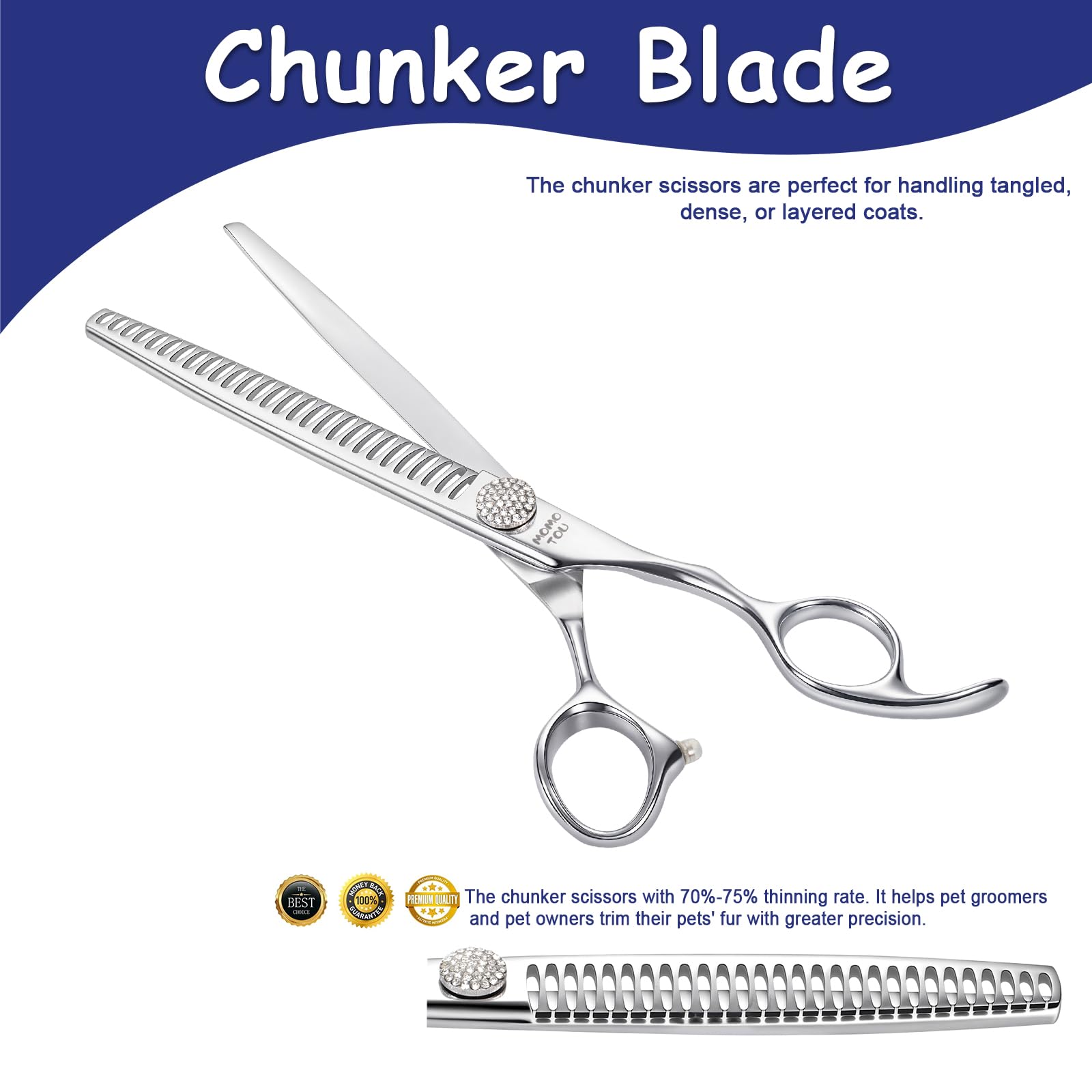 Momotou Professional Chunker Dog Grooming Scissors With Simulation Diamond 440C Stainless Steel Polished Pet Cat Trimming Textur