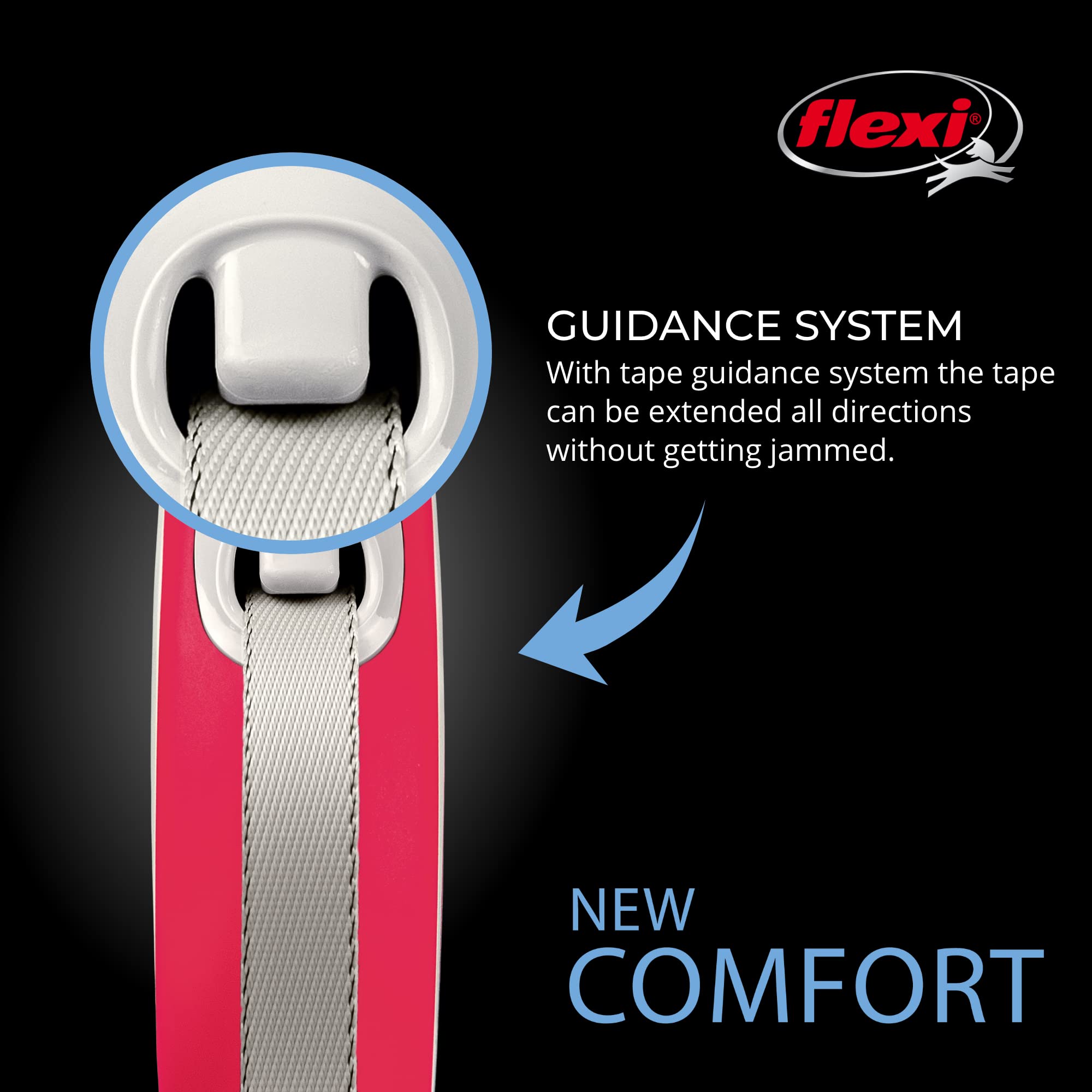Flexi New Comfort Tape Retractable Dog Leashes For Large Dogs Upto 110 Lbs. - 26 Ft., Red/Pastel | Tangle Free Pet Walking Leash