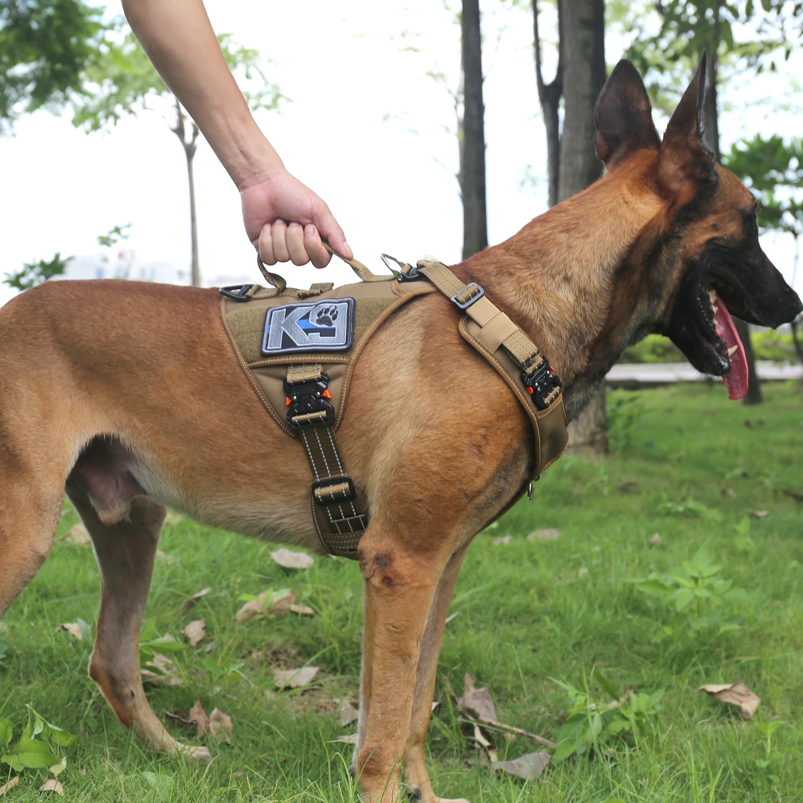 Icefang Gn8 Quick-Moving Tactical Dog Harness With Handle ,Reflective Pet Vest,No-Pull Front Lead ,5-Points Adjustable,Hook And Loop Panel For Patch (Large (Pack Of 1), Elite Brown)