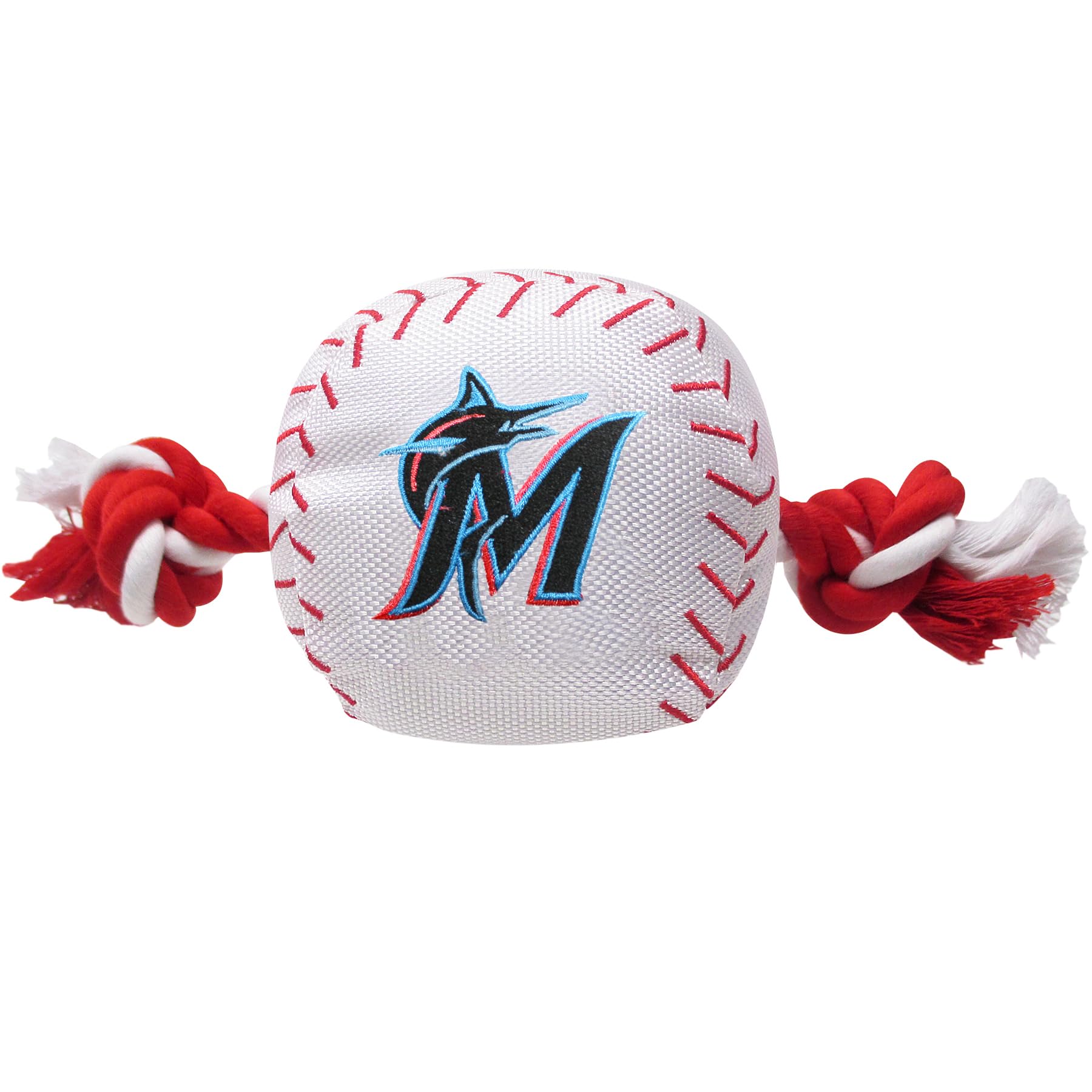 Mlb Miami Marlins Baseball Rope Toy For Dogs & Cats. Tough Nylon, Sporty Baseball Design, Heavy-Duty Ropes With Inner Squeaker