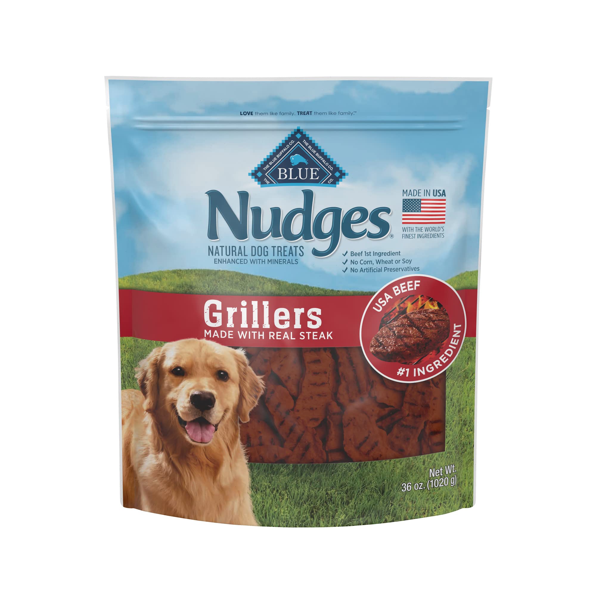 Blue Buffalo Nudges Grillers Natural Dog Treats, Steak Flavor, 36oz Bag, Ideal for Training and Rewards