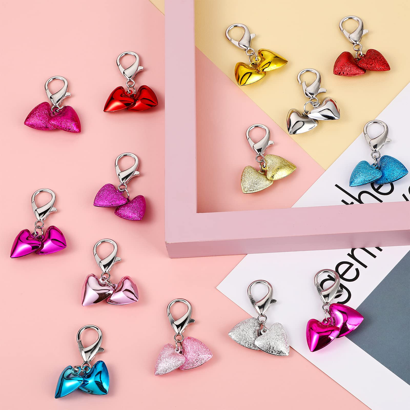 Kajaia 14 Sets Collar Charms Cat Bell For Dog Collar Heart Pet Cat Bell Dog Collar Bell Colorful Small Cat Collar Bells Pet Pend
