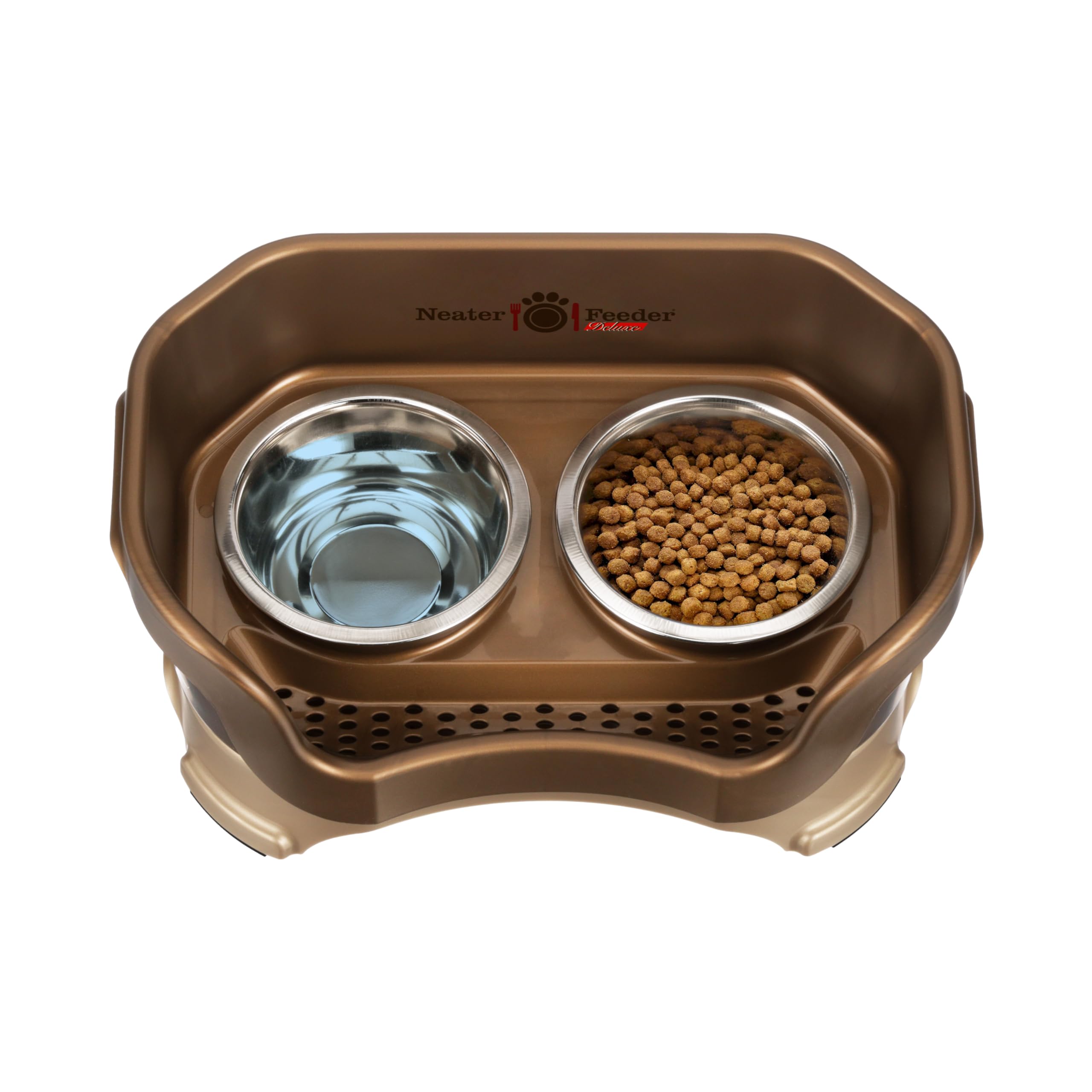 Neater Feeder Deluxe Mess Proof Cat Bowls Elevated for All Breeds - Made in USA - No Spill Raised Bowls for Indoor Cats - Stainl