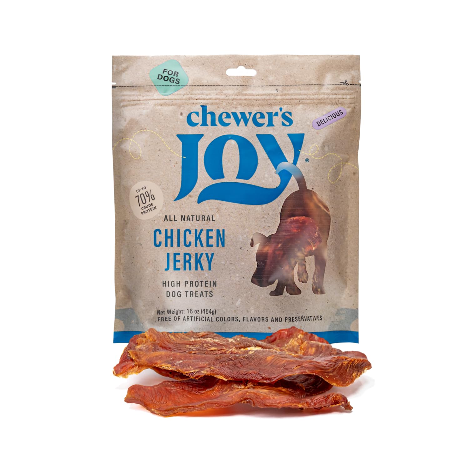 Chewers Joy Chicken Jerky (1LB) - Natural Dog Treats - High Protein, Made with Real Chicken Breast