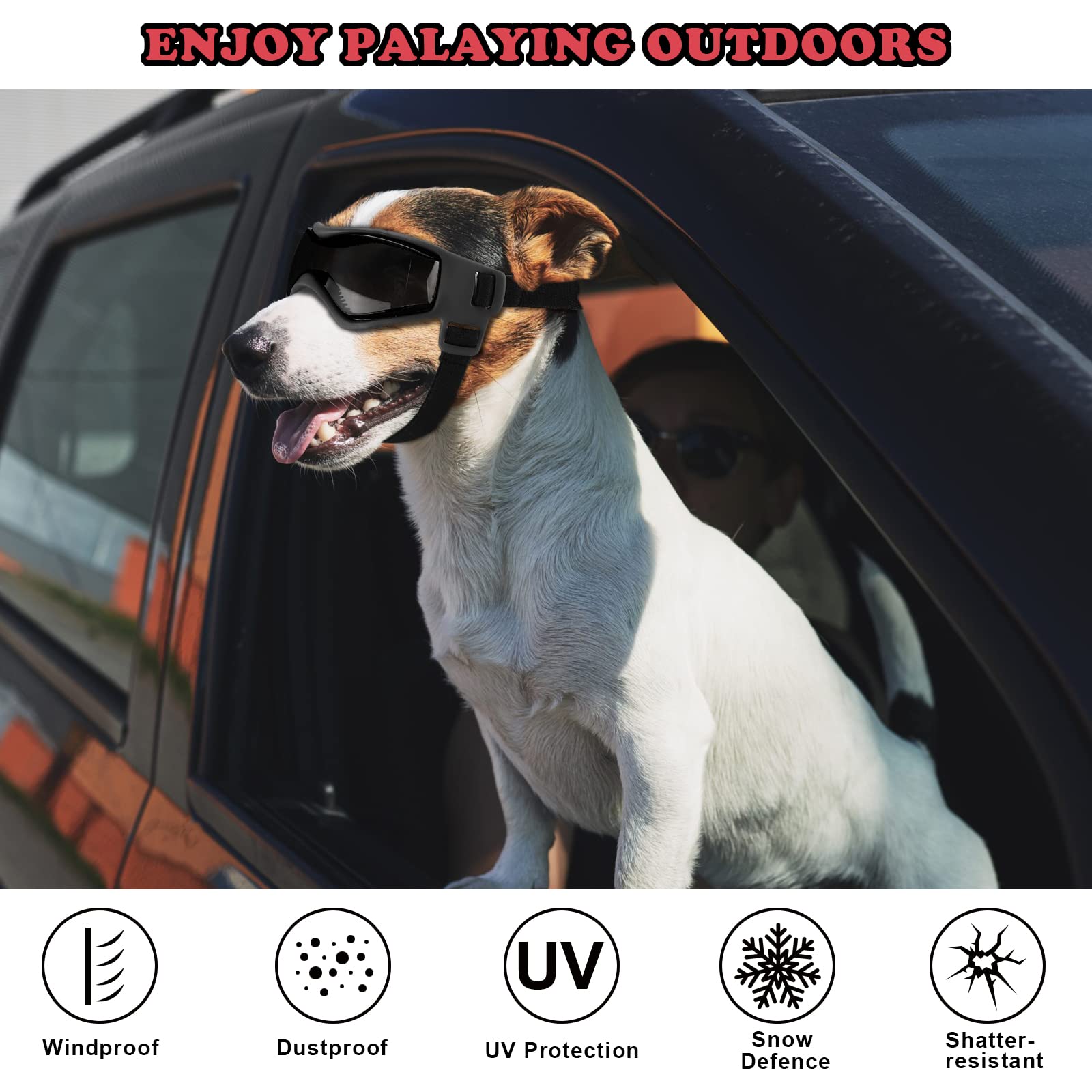 Ownpets Goggles For Dogs, Dog Glasses Uv Protection Goggles Snow Protection Wind Protection Dust Protection With Adjustable Strap, Safety Pet Sunglasses For Small And Medium Dog, Black