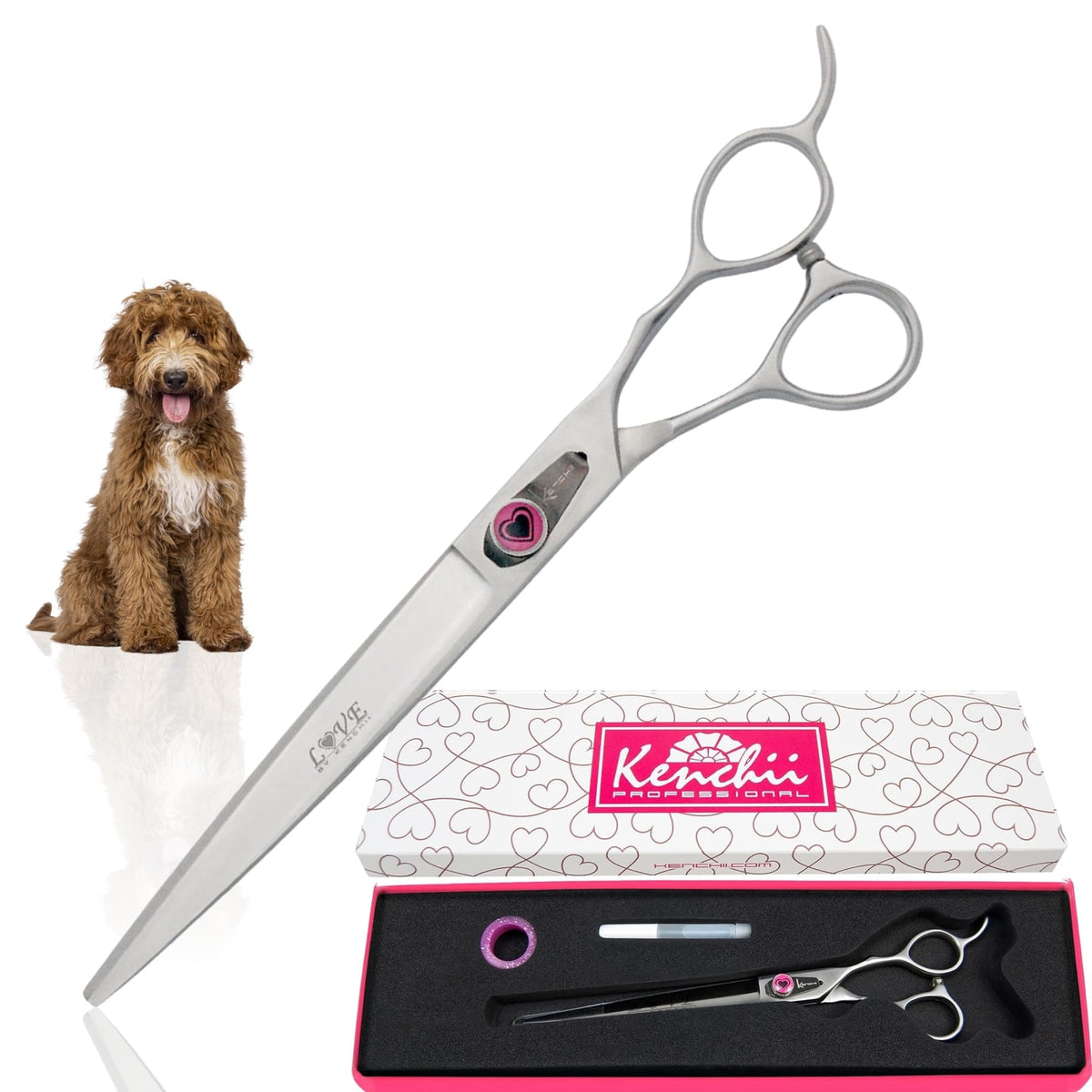 Kenchii Love Dog Grooming Scissors, 8 Inch Straight Shears, Dog Scissors For Grooming, Professional Pet Grooming Scissors, Heavy
