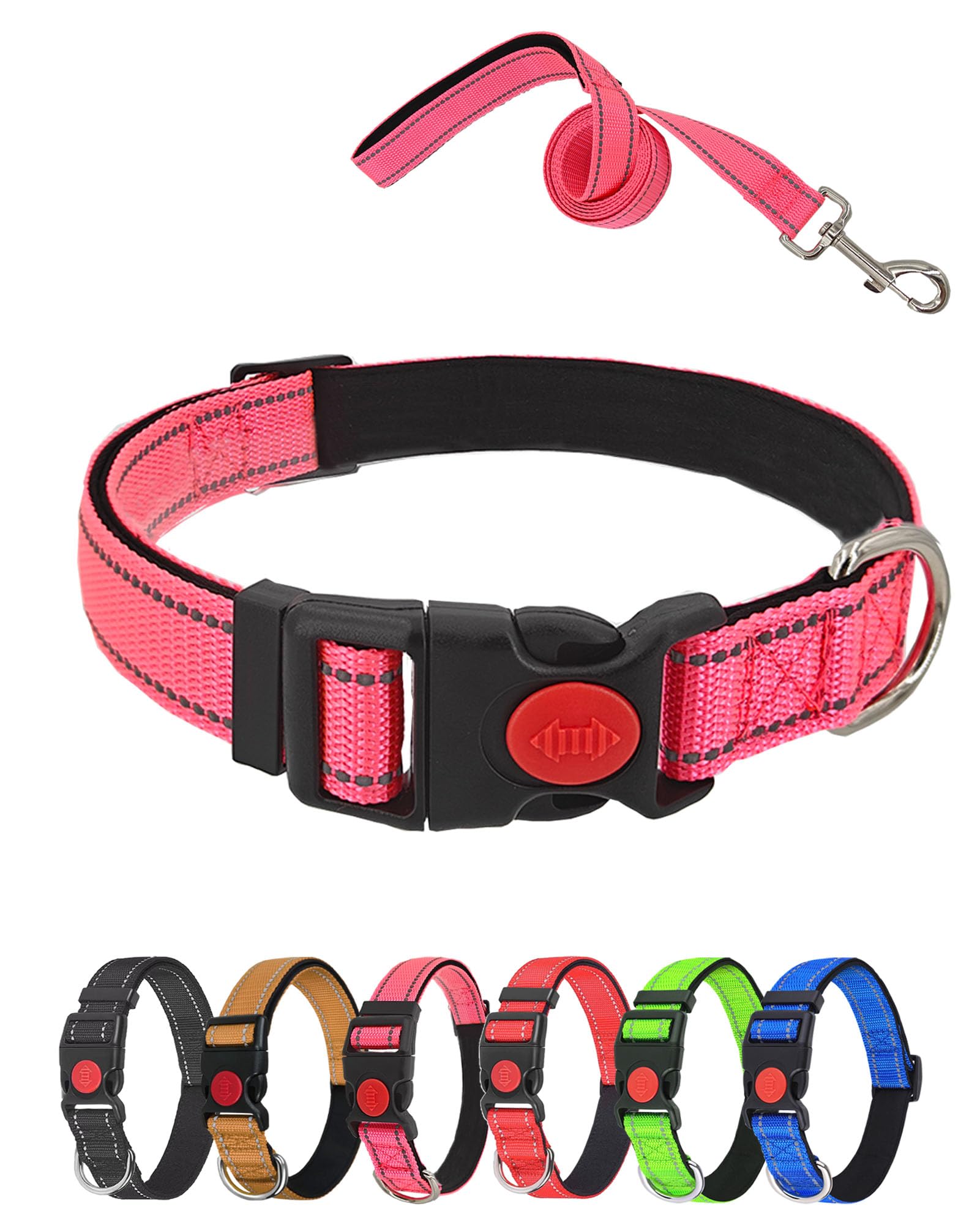 Aeclleca Reflective Dog Collar And Leash Set With Safety Locking Buckle,Adjustable Soft Nylon Pet Collars For Small Medium Dogs 