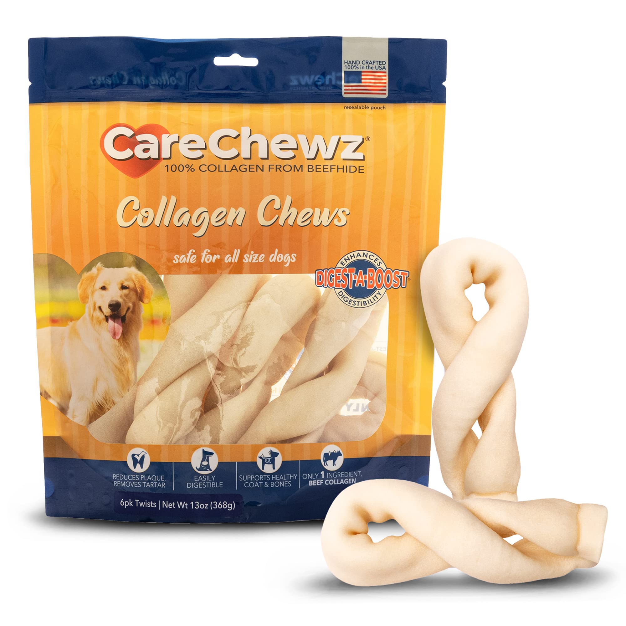 Pet Factory CareChewz Collagen 6-7 Twist Keys Dog Chew Treats - Natural Flavor, 6 Count/1 Pack