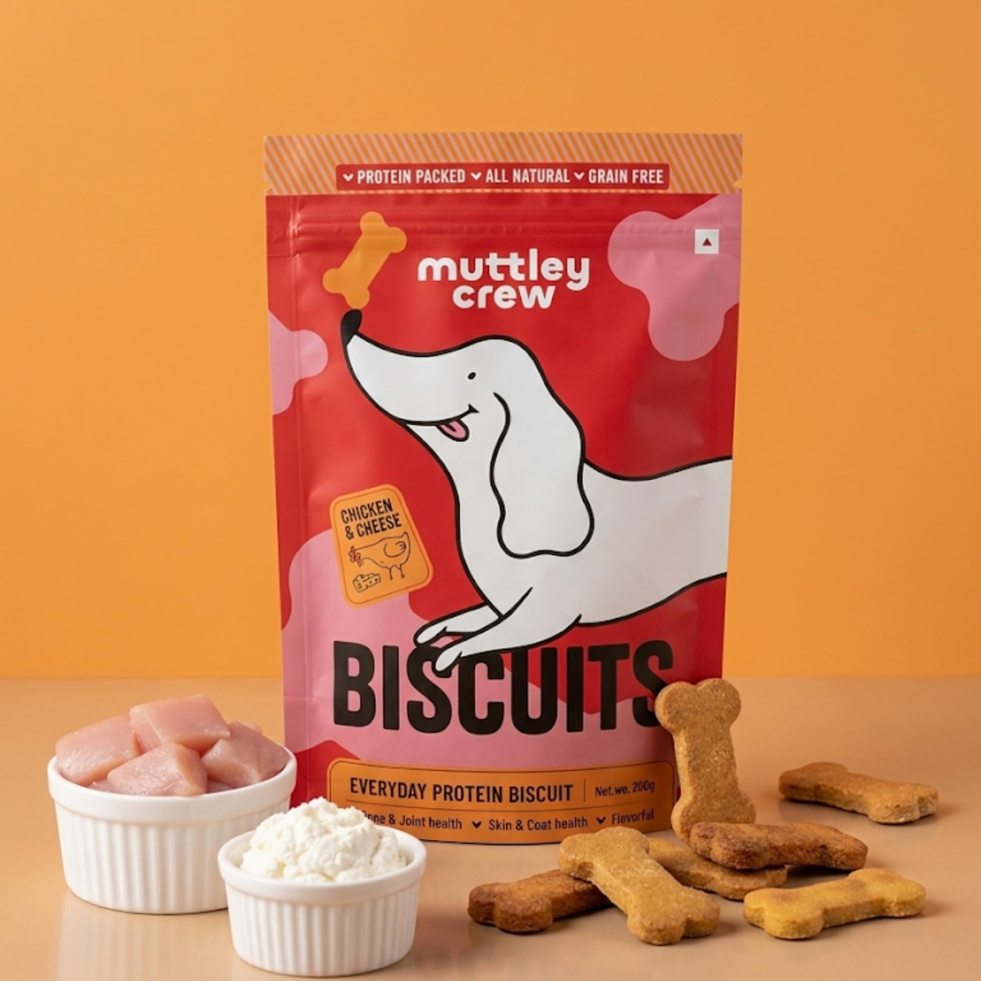 Muttley Crew Dog Biscuits With Real Chicken & Cheese | Healthy Adult Dog Treats For Easy Digestion | All Natural | GrainFree | 