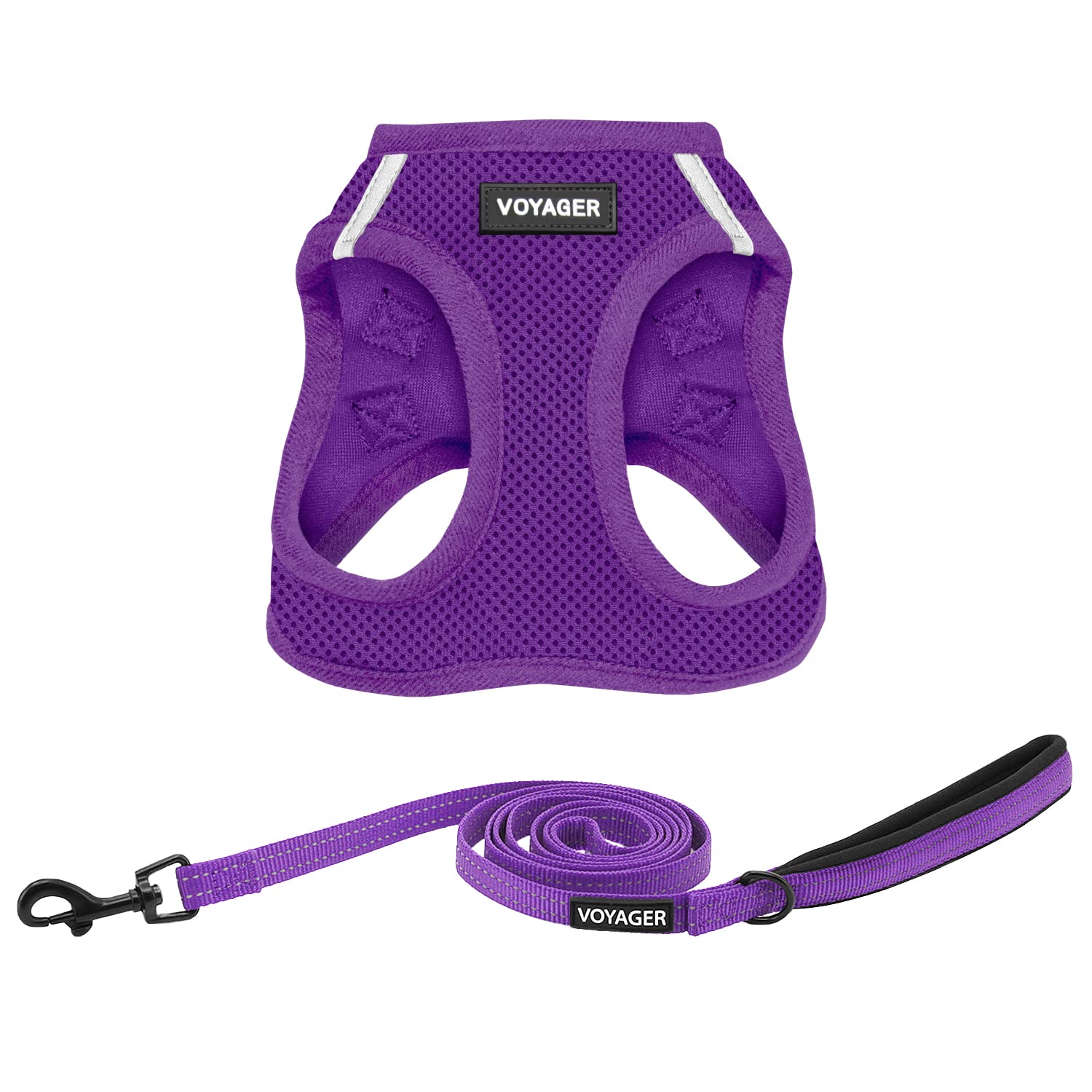 Voyager Step-In Air All Weather Mesh Harness And Reflective Dog 5 Ft Leash Combo With Neoprene Handle, For Small, Medium And Large Breed Puppies By Best Pet Supplies - Leash Harness (Purple), Xxs