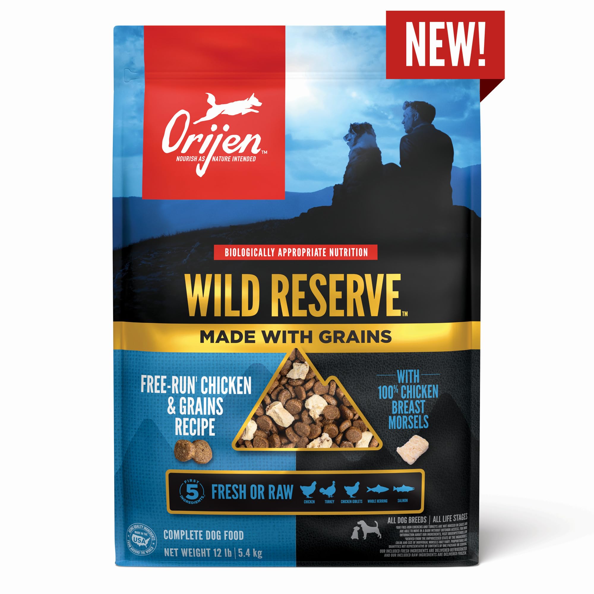 ORIJEN Wild Reserve Dry Dog Food Free-Run Chicken & Grains Recipe 20lb Bag