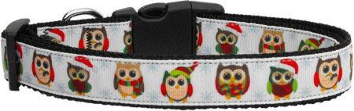Christmas Pet Dog & Cat Nylon Collar or Leash, &quot;Snowy Owls&quot; MD Narrow Collar