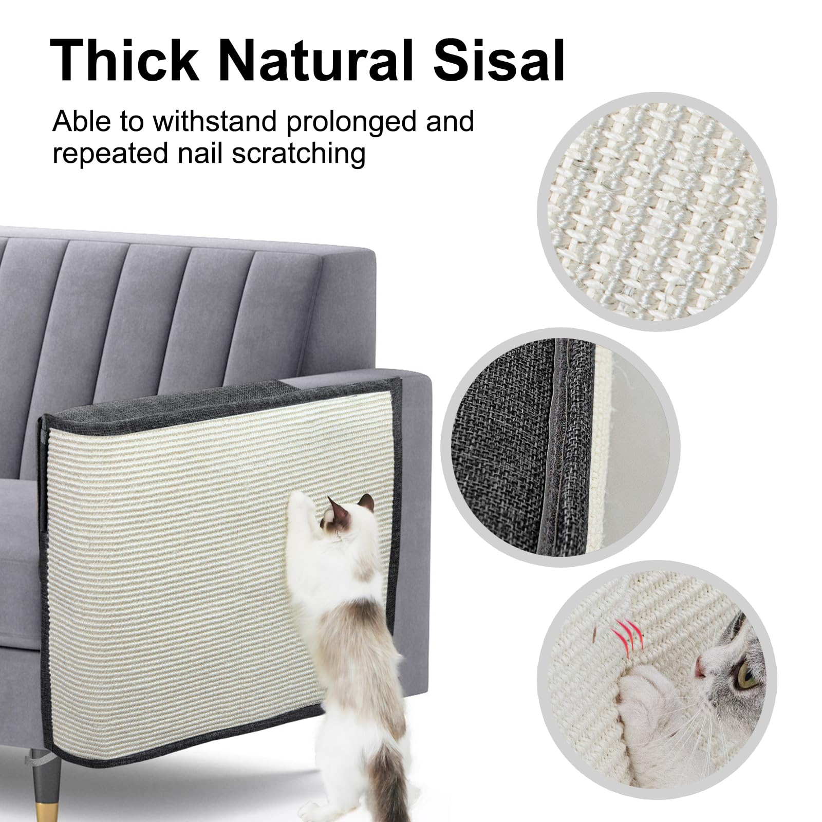 Upgraded Cat Scratch Furniture Couch Protector With 27.6L*19.6W Natural Sisal For Protecting Large Area Couch Sofa Chair