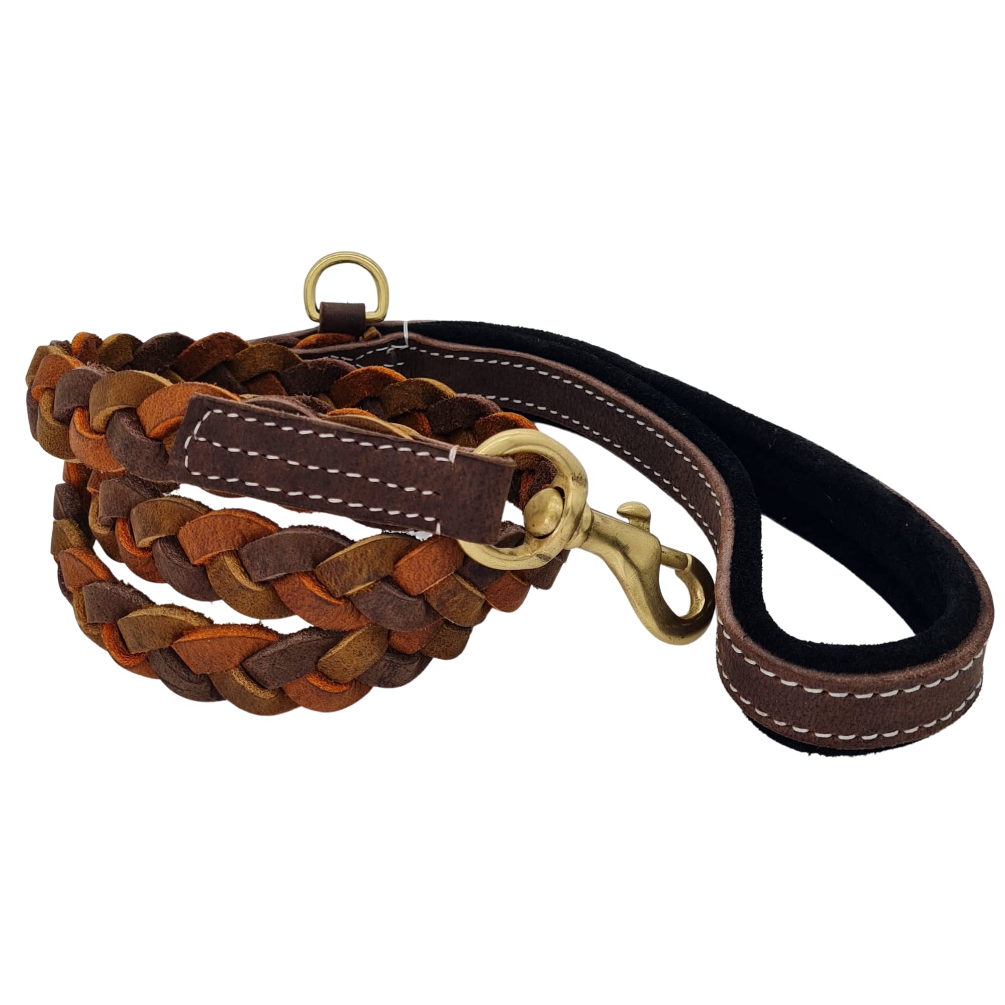 Blazing Paws Vibrania 6 Ft Heavy Duty 1 Inch Wide Super Soft Thick Distressed Premium Leather Dog Leash With Side Ring, Full Bra