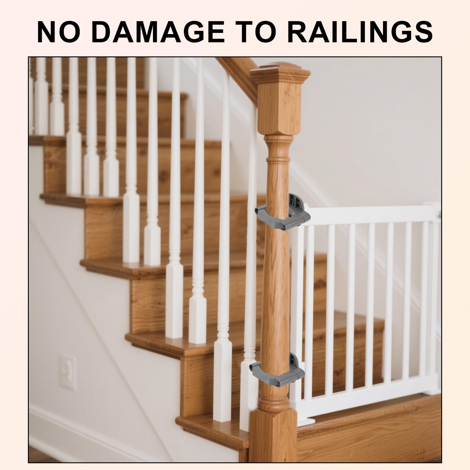 2pcs Baby Gate Banister Adapter, No-Drill Mounting Accessories Universal Stairway Baby Gate Mounting Kit for Round Square Railin