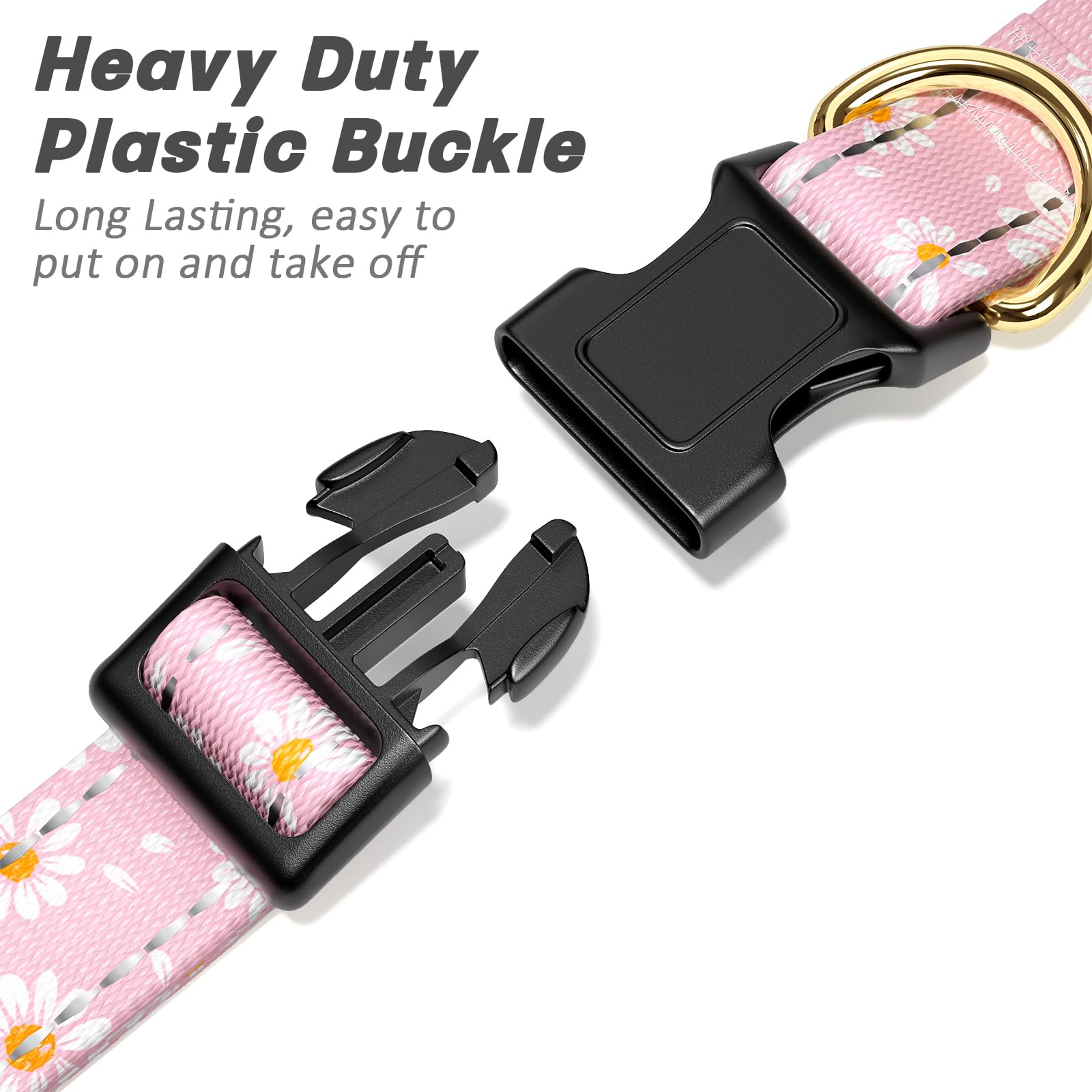 Tmoodel Reflective Dog Collar For Extra Small Dogs, Cute Daisy Theme Adjustable Heavy-Duty Nylon Puppy Collar For Boy And Girl F