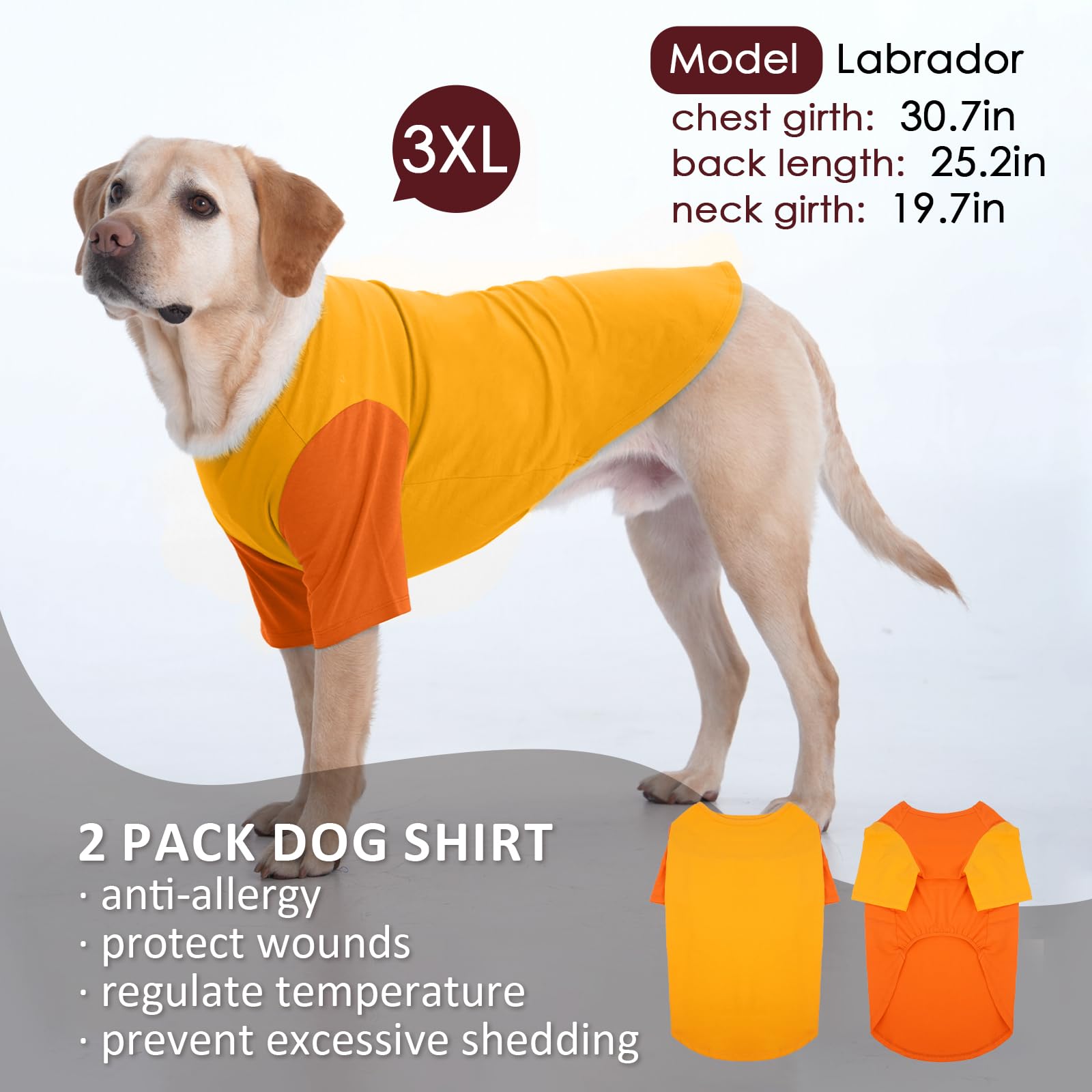 Ikipuko 2 Pack Large Dog T-Shirts 3Xl - Breathable Durable Cotton Shirt, Shedding Control Protect Skin Dogs Clothes For Husky, L