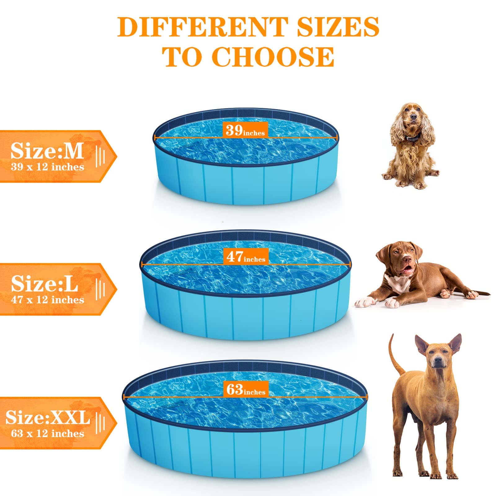 Timoo Foldable Dog Pool For Large Dogs 63 Inches Slip-Resistant Pet Pool Bathing Tub Pvc Wading Pool, Collapsible Dog Swimming Pool For Outdoor & Indoor Use, Blue