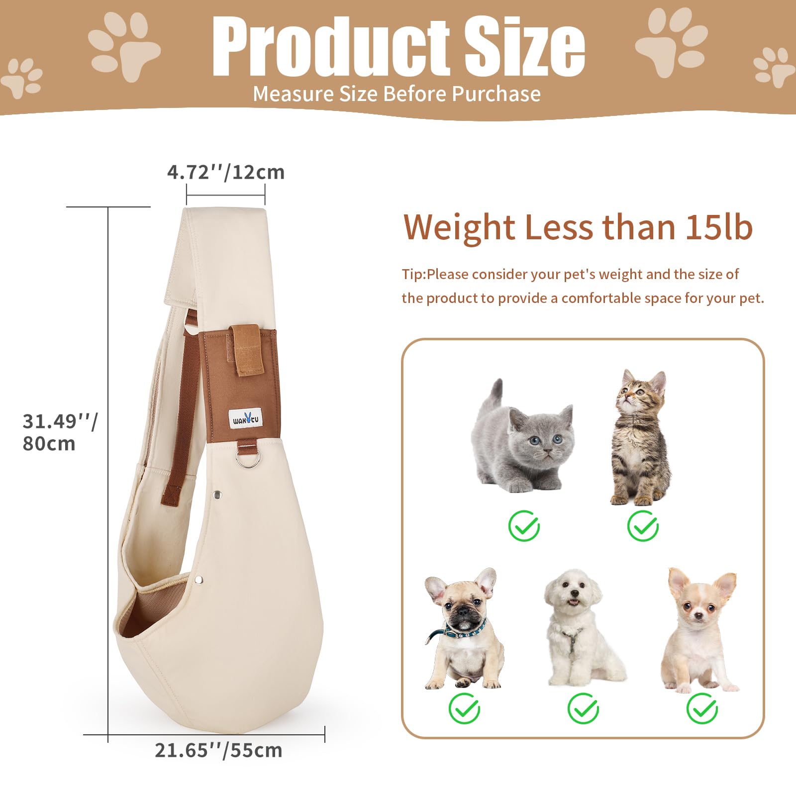 Wakytu Dog Sling Carrier For Small Dogs - Front Dog Carrier With Adjustable Strap - Hands Free Pet Papoose Bag For Chest - Suita