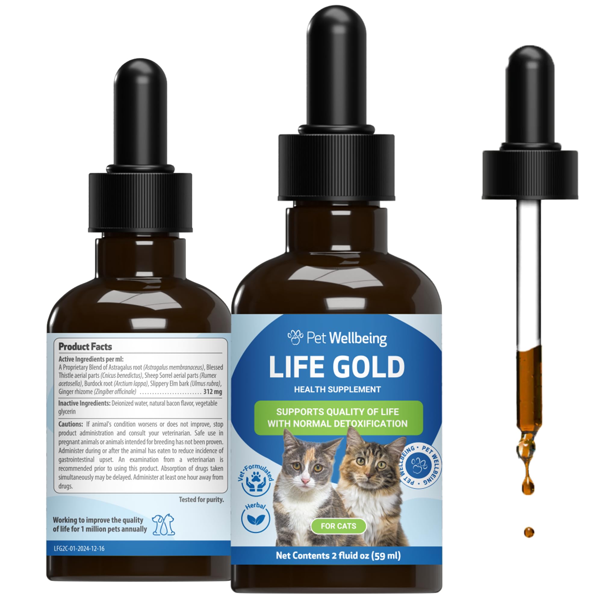 Pet Wellbeing Life Gold for Cats - Supports Detoxification & Healthy Immune Defenses, Astragalus, Burdock, Sheep Sorrel - Vet-Fo