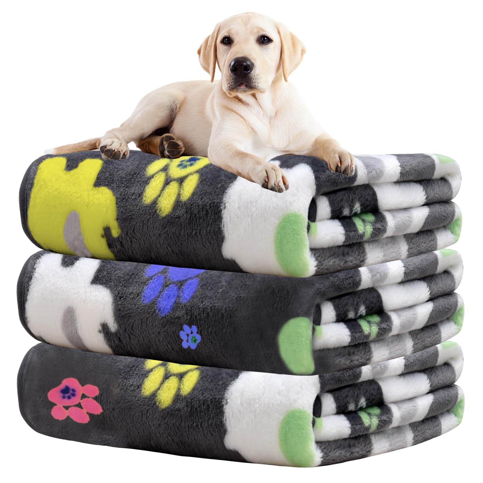 Rezutan Dog Blankets For Large Dogs,1 Pack 3 Dog Throw Blanket With Flannel Grey Cute Elephant Pattern And Paw Prints,41X31 Inch