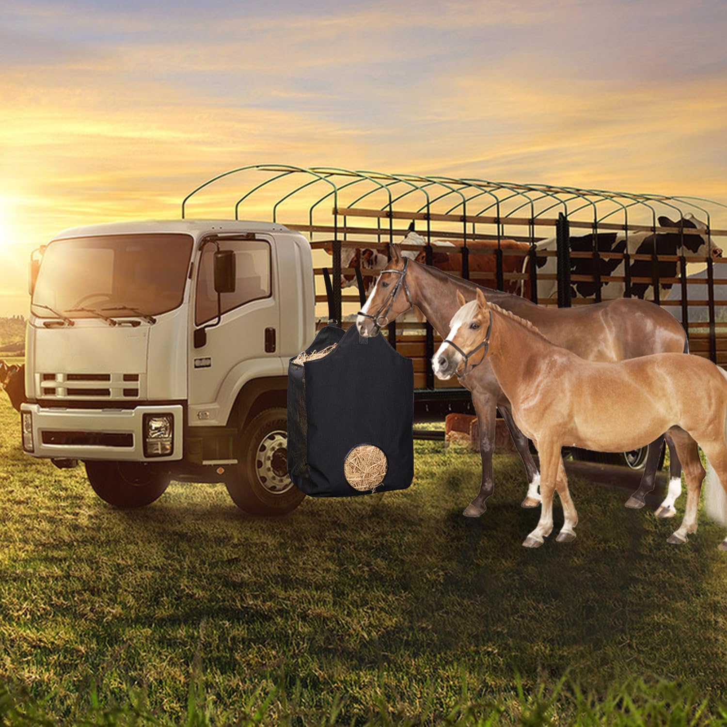 Zelarman 2 Pcs Hay Bags For Horse, Large Capacity Feeding Bag, Goat Hay Feeder, Hay Nets For Sheep, Open Feed Hole Hay Feeder For Slow Feeding