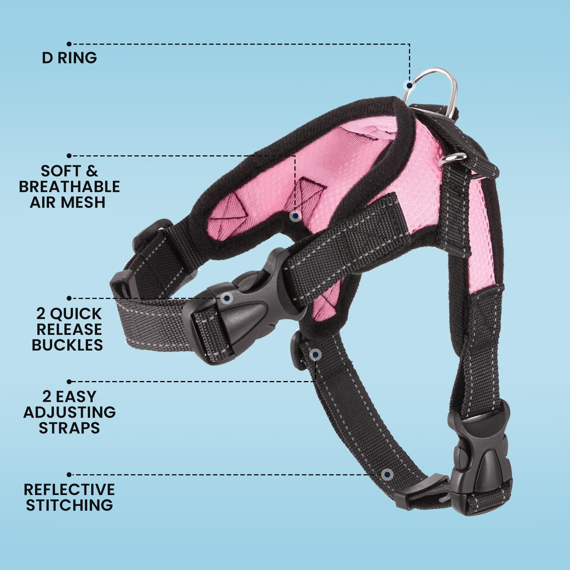 Copatchy No Pull Reflective Adjustable Dog Harness With Handle- Comfortable Soft All Weather Mesh, Easy On Puppy Harness For Sma