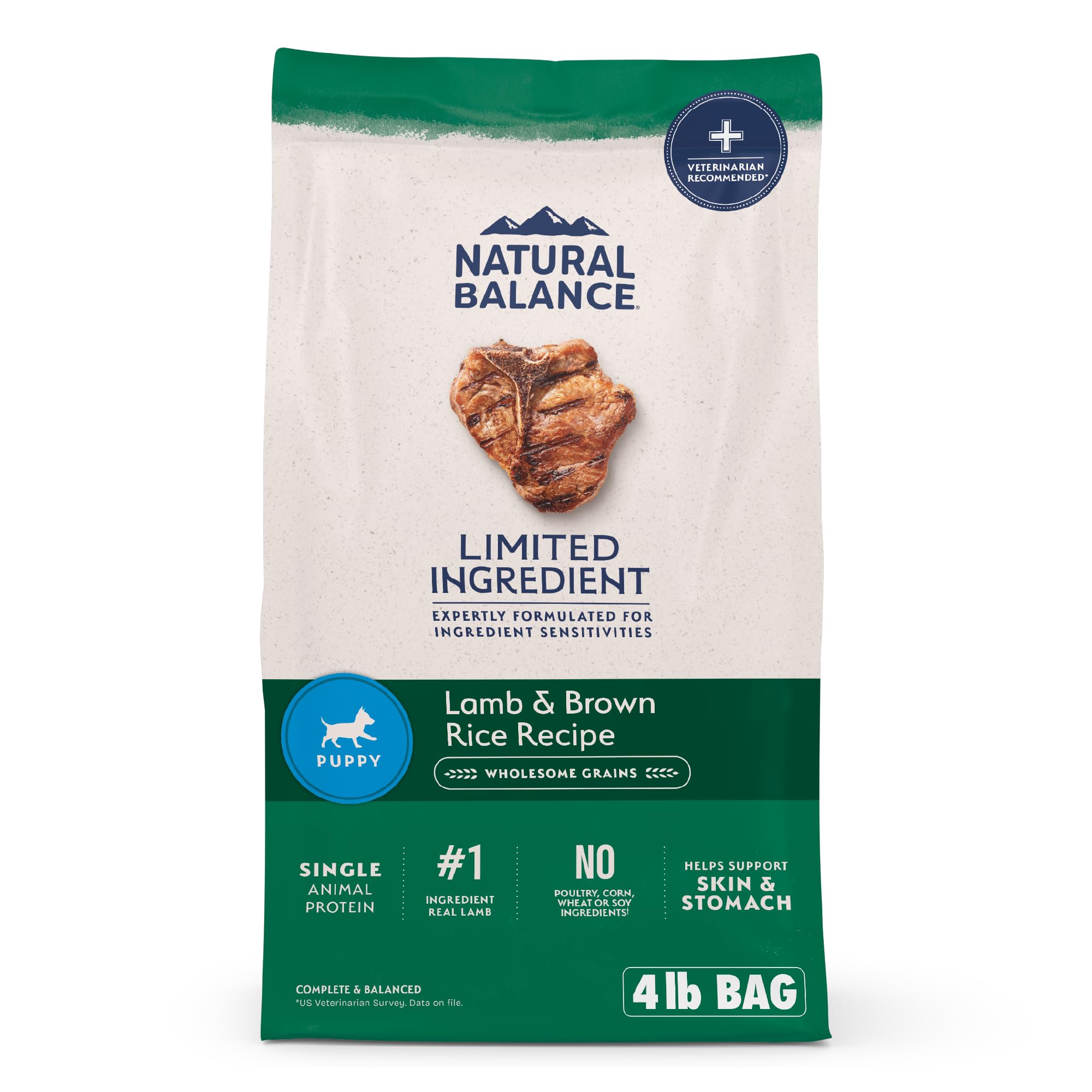 Natural Balance Limited Ingredient Puppy Dry Dog Food with Healthy Grains, Lamb & Brown Rice Recipe, 4 Pound (Pack of 1)