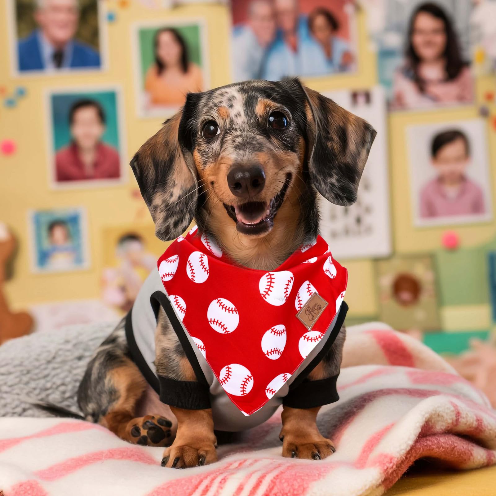 2Pcs Baseball Dog Bandana Red Blue Sports Ball Theme Triangle Pet Scarf Cute Adjustable For Pet Birthday Party Costume Accessori
