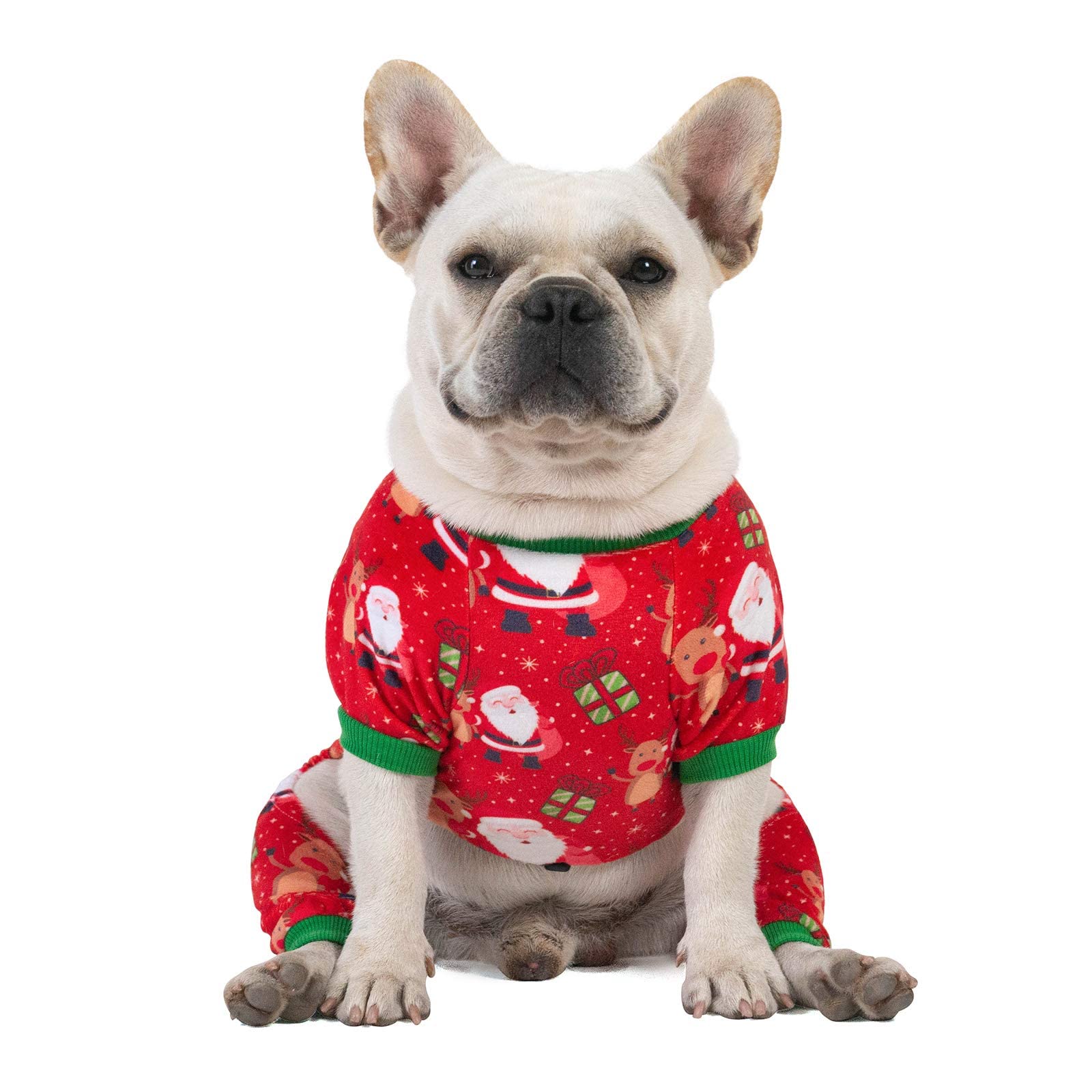 Cutebone Small Dogs Christmas Outfit Soft Puppy Onesies Pjs Dog Pajamas Pet Coat Cat Apparel Comfy Doggie Jumpsuit Bodysuit For