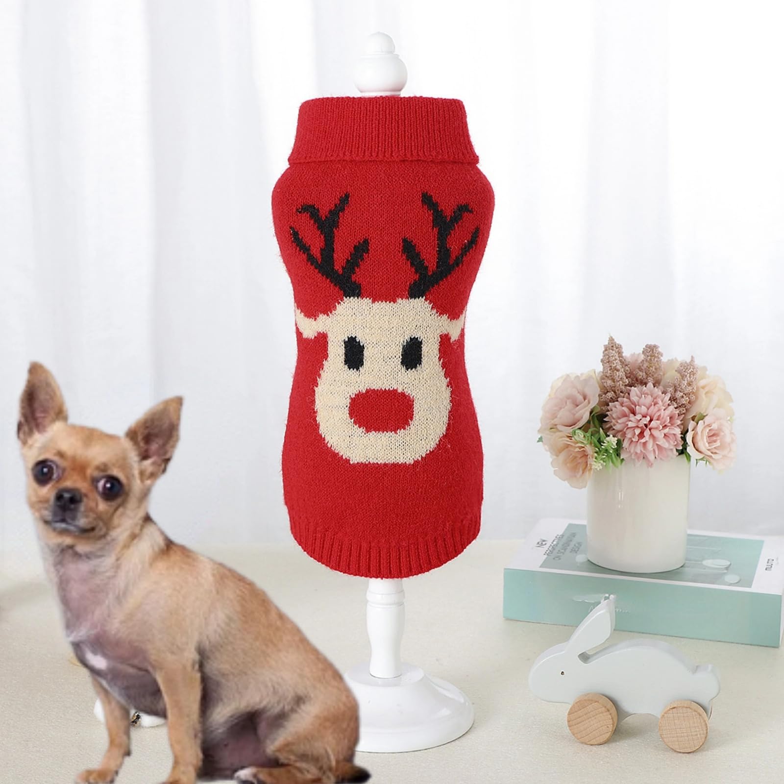 Zjyufy Christmas Dog Sweater Small Dog Girl Sweater Xmas Soft Winter Warm Reindeer Dog Knitted Sweater For Teacup Poodles Chihua