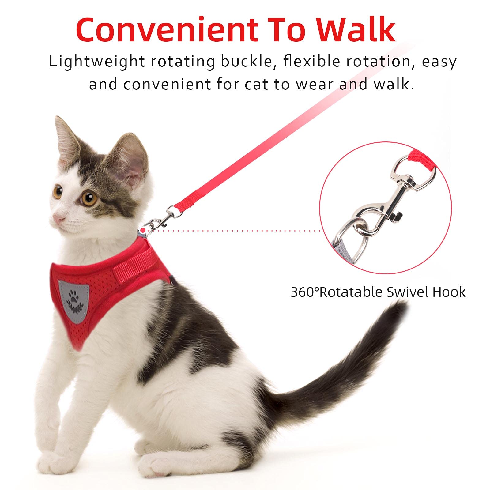 Red Cat & Dog Vest Harness - All Weather Mesh, Reflective Strap, Adjustable Step-In Harness For Small Pets (Red, S)